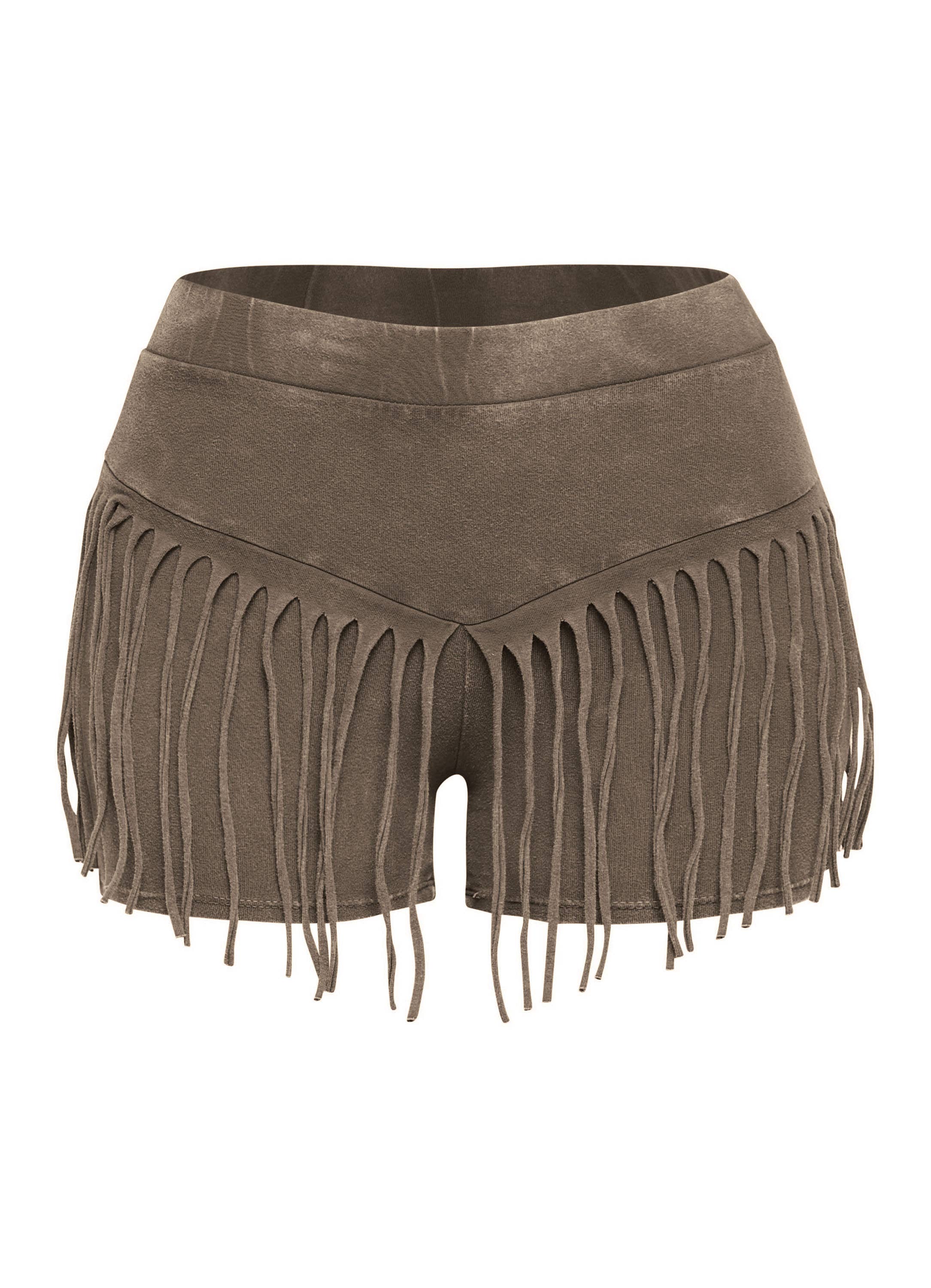 K Too - Mineral washed shorts with fringe detail