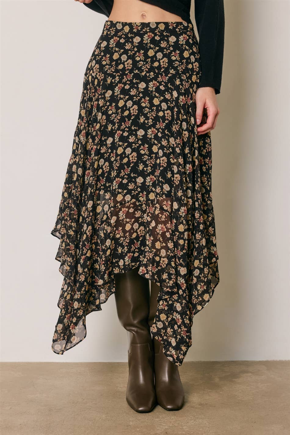 Dress Forum - Floral Ruffled Handkerchief Hem Skirt