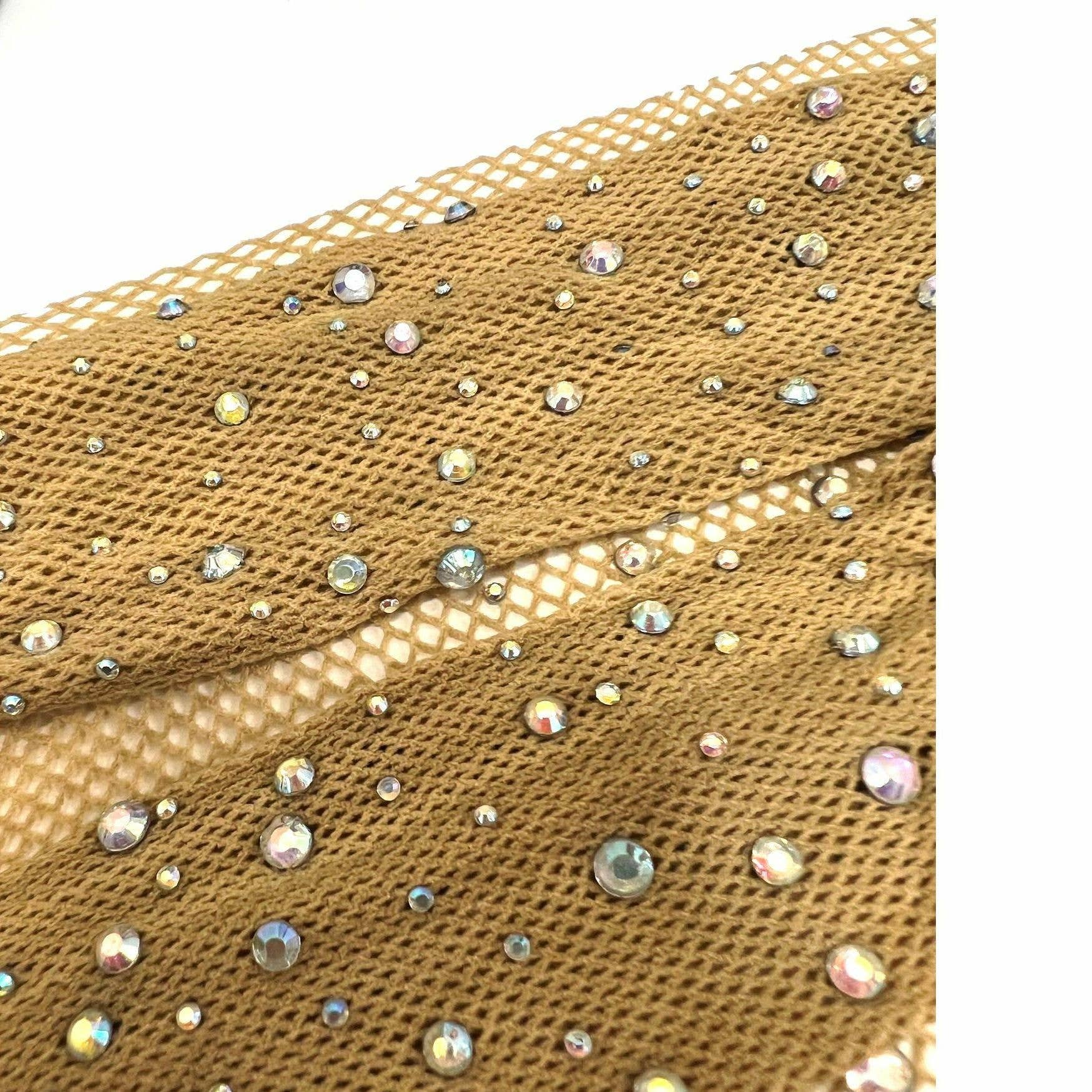 Pantyhose Rhinestone Stocking Fishnet: Beige-AB