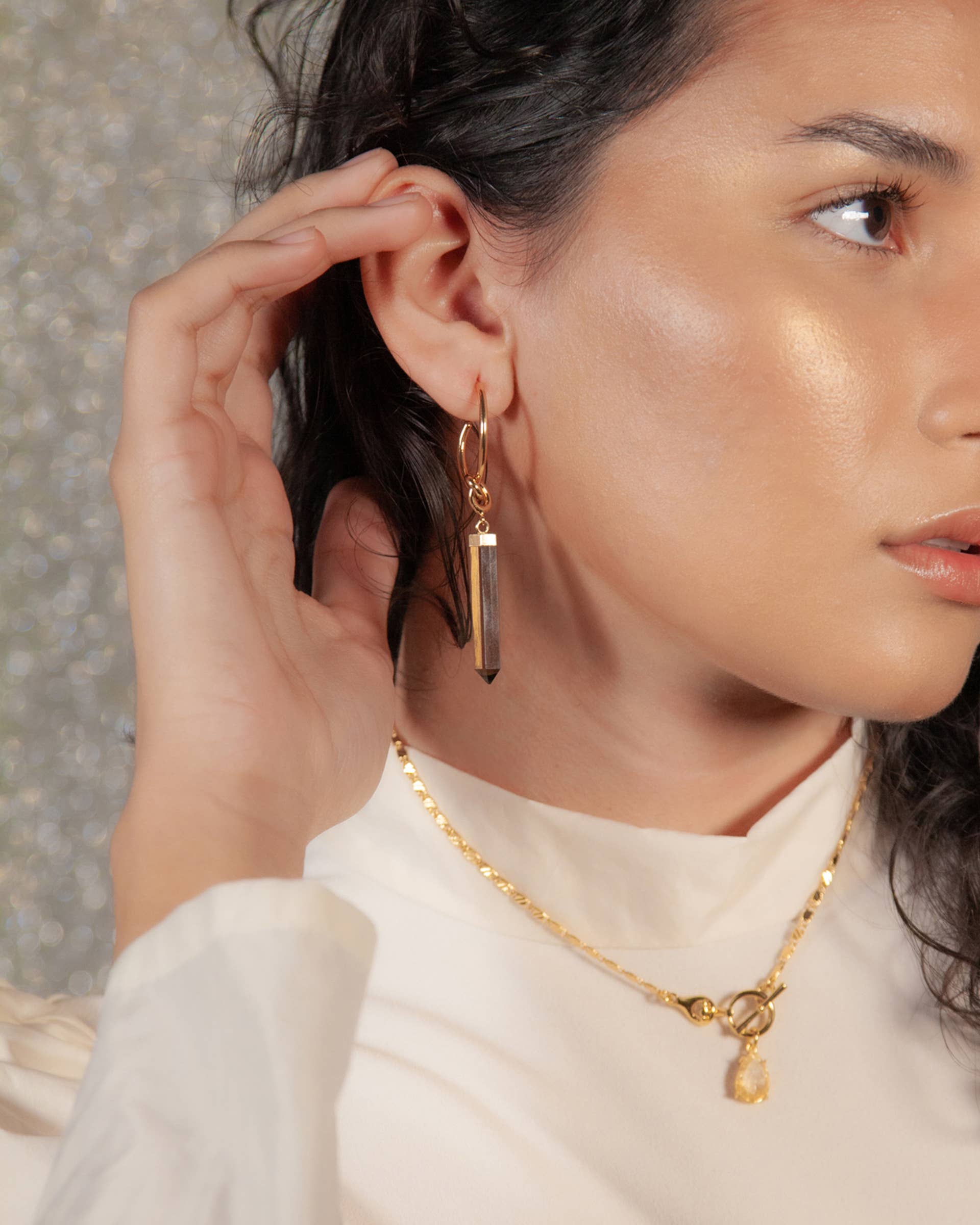 Smoking Point Hoop Earrings- Smoky Quartz