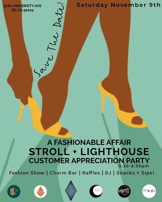 Promotion for event, A Fashionable Affair, at Stroll Boutique in North Park, San Diego, November 9, 5:30PM-8:30PM.