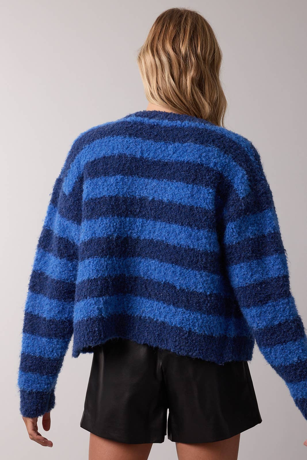 BRUSHED STRIPED BUTTON-UP CARDIGAN