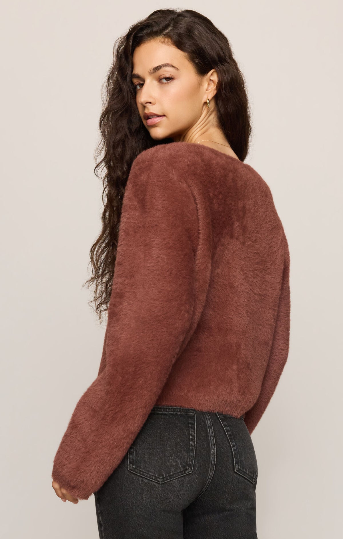 Winterglow Fluffy Cardigan Dark Rosewood