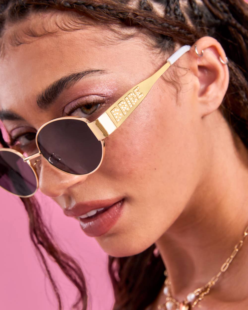 xo, Fetti - Gold Metal Bride Sunglasses | gold bride pearl bachelorette