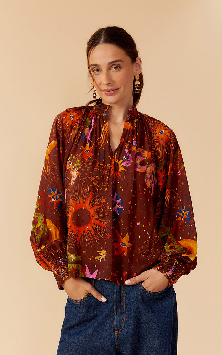 Fantastic Print Blouse With Metallic Thread