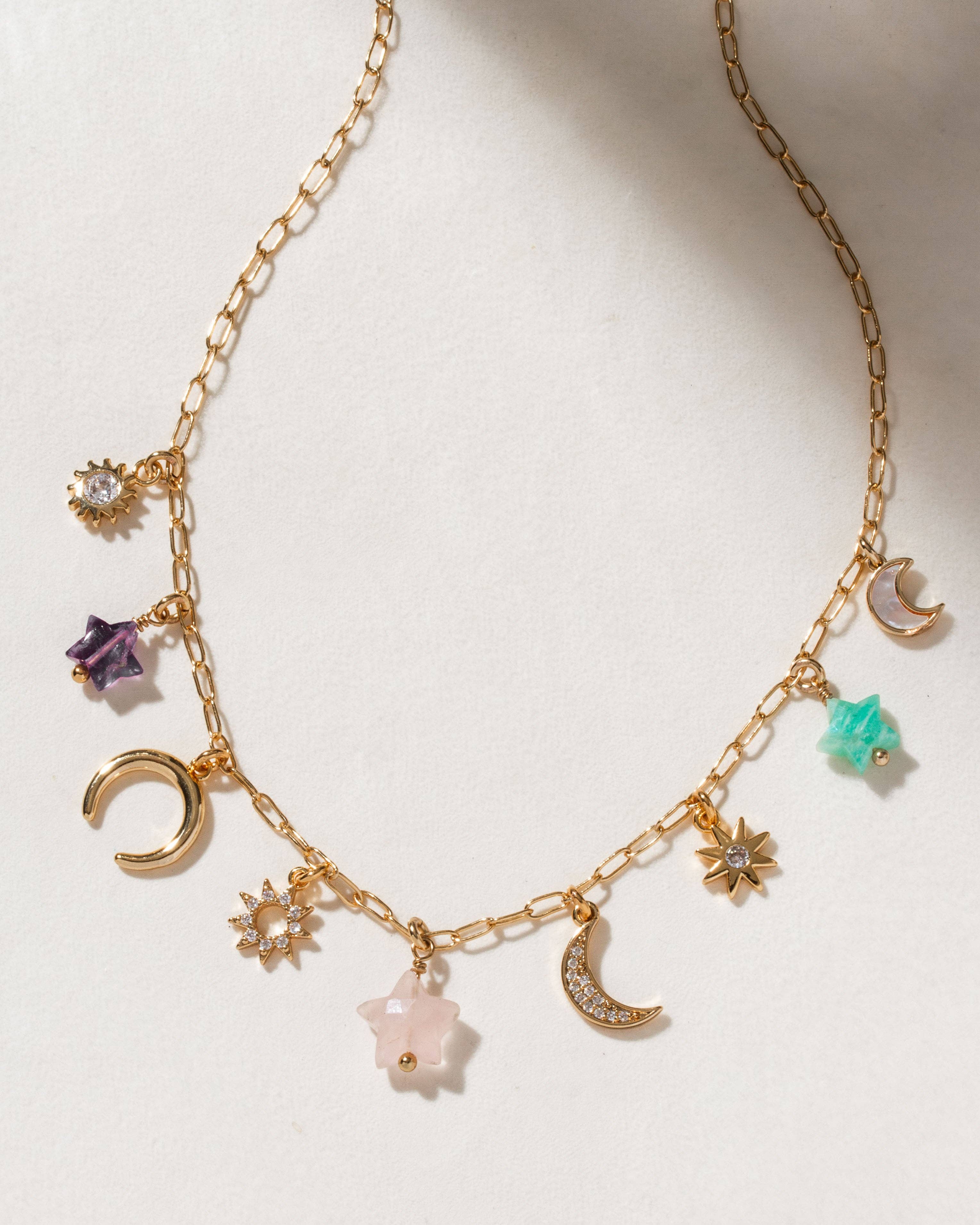 Luna Norte - Starlit Trail Charm Necklace - Pastel Multi-Stone