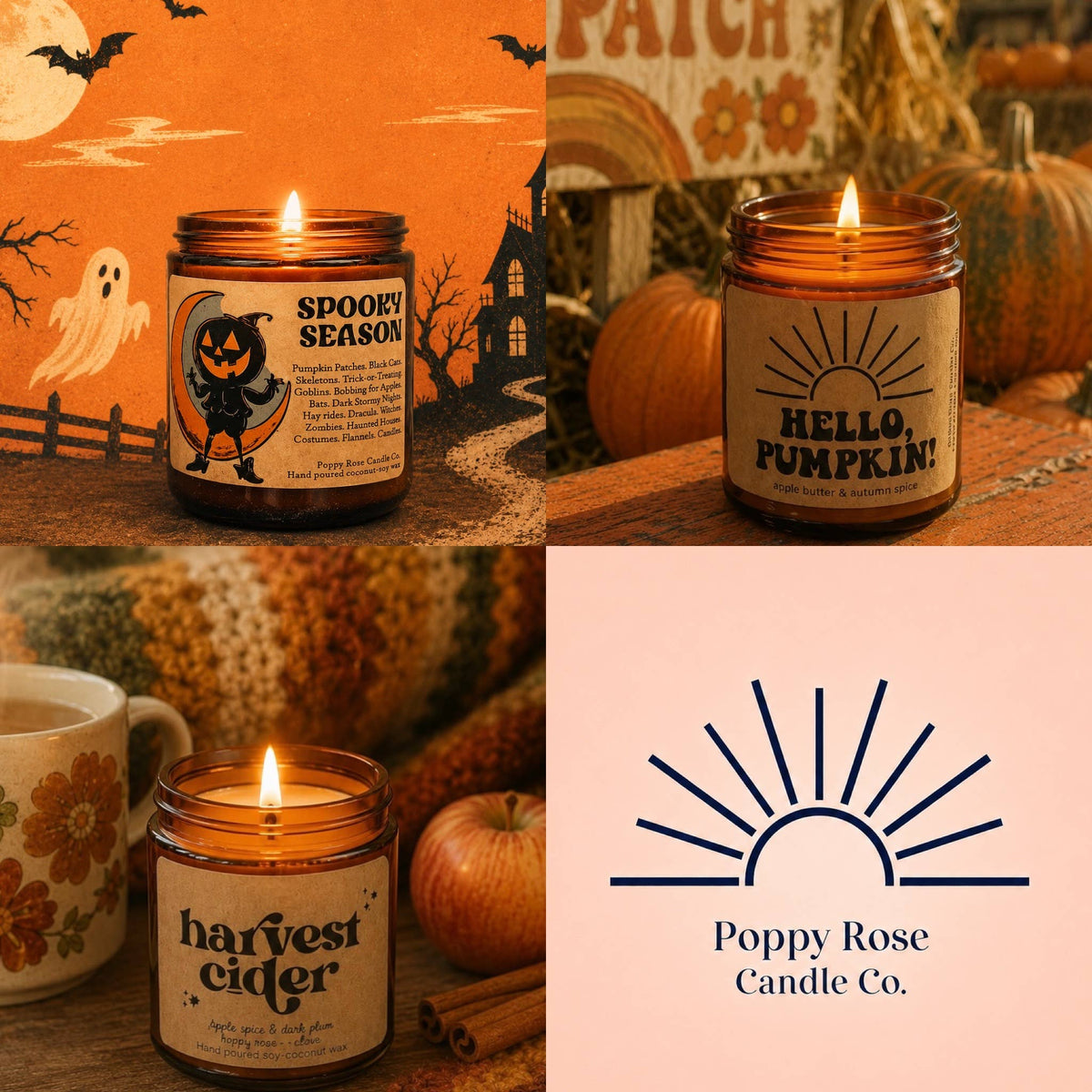 Poppy Rose Candle Co. - Hello Pumpkin! - 8oz coconut wax Fall candle
