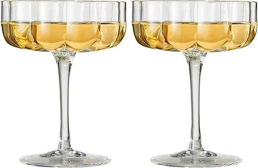 The Wine Savant /  Khen Glassware - Flower Vintage Wavy Petals Wave Glass Coupes 7oz - Set of 2