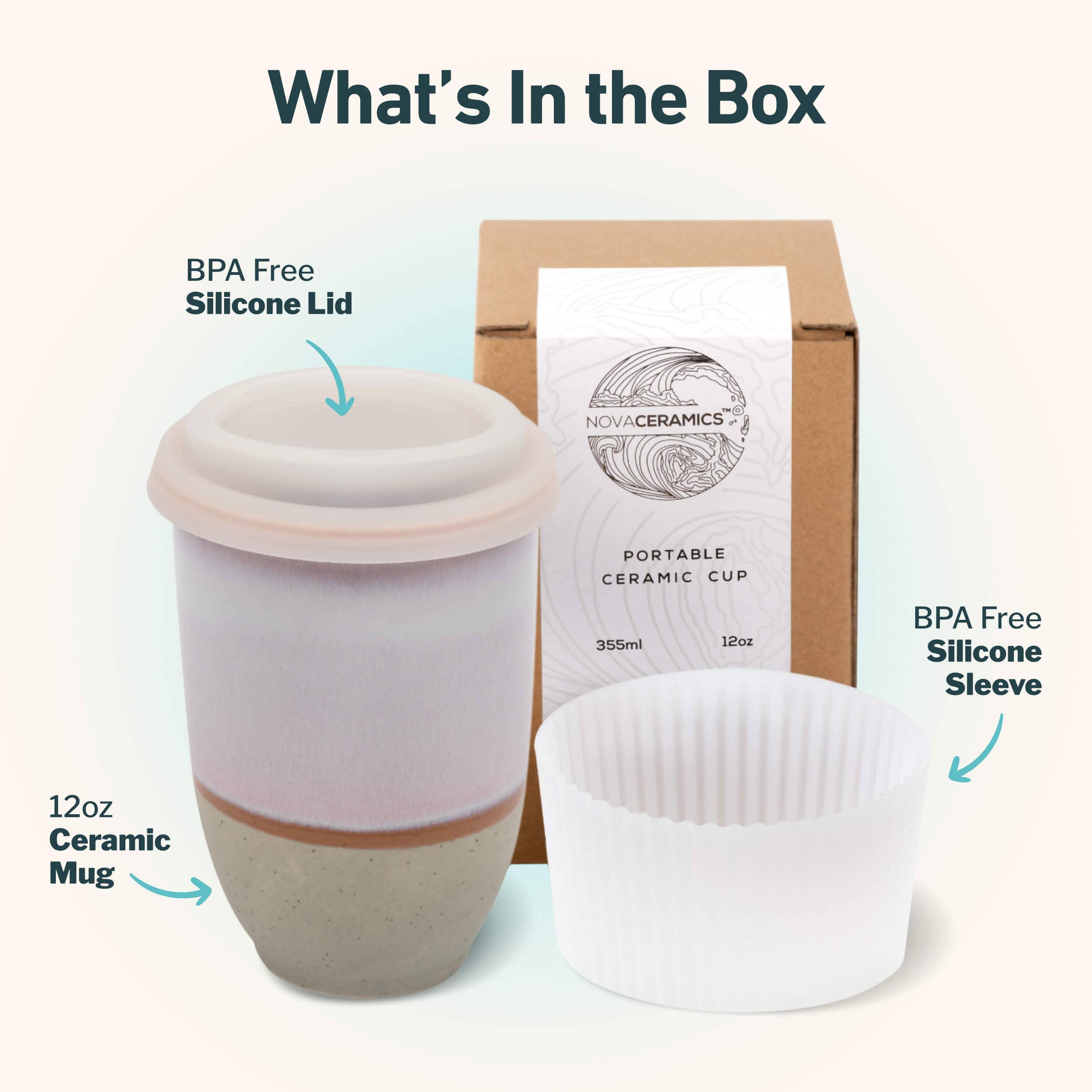 Nova Ceramics Travel Mugs - Horizon Ceramic Travel Mug – 12oz with Lid & Sleeve