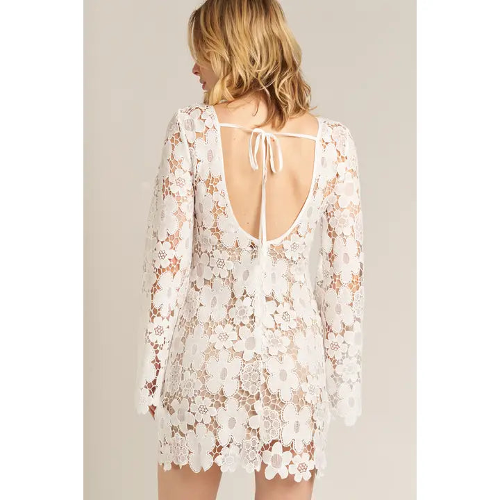 Floral Lace Bell Sleeve Mini Dress