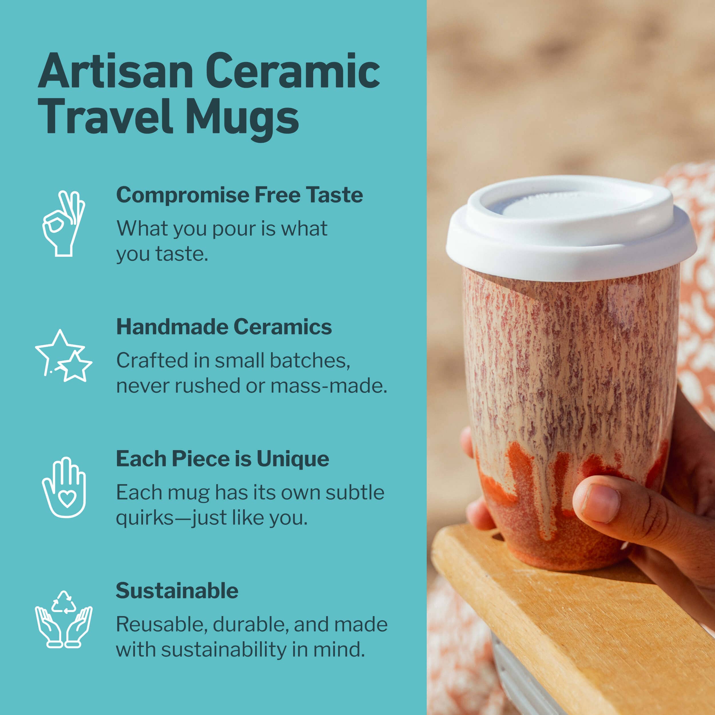 Nova Ceramics Travel Mugs - Jupiter Ceramic Travel Mug – 12oz with Lid & Sleeve