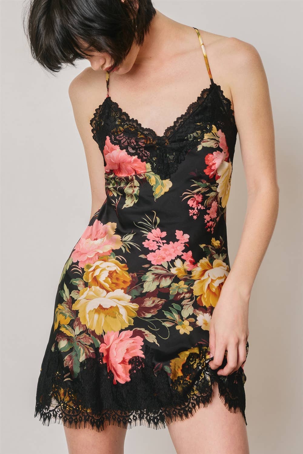 Dress Forum - Floral Lace Trim Slip Mini Dress
