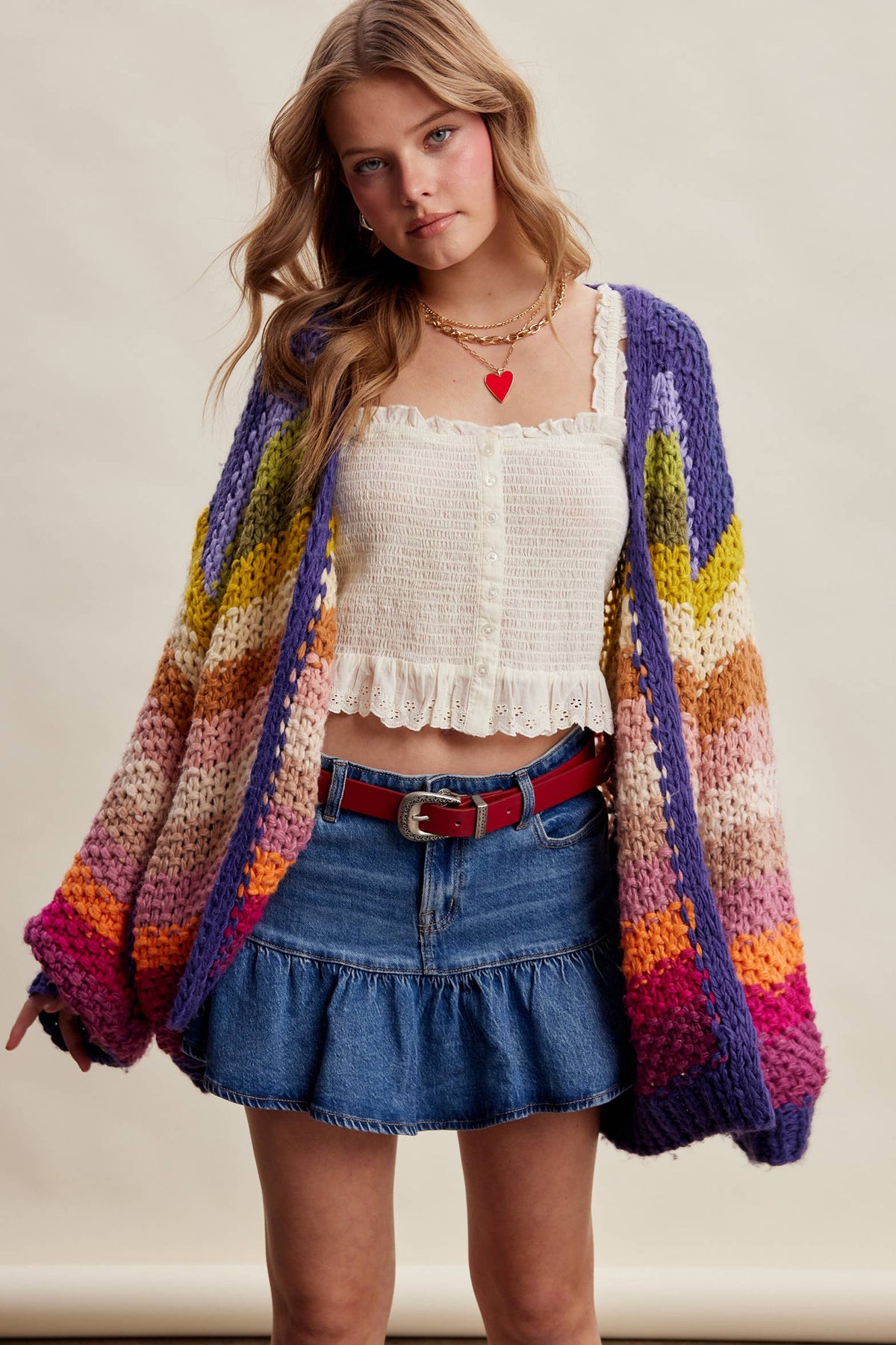 Listicle - Rainbow Hand-Crochet Open Cardigan LSW0620