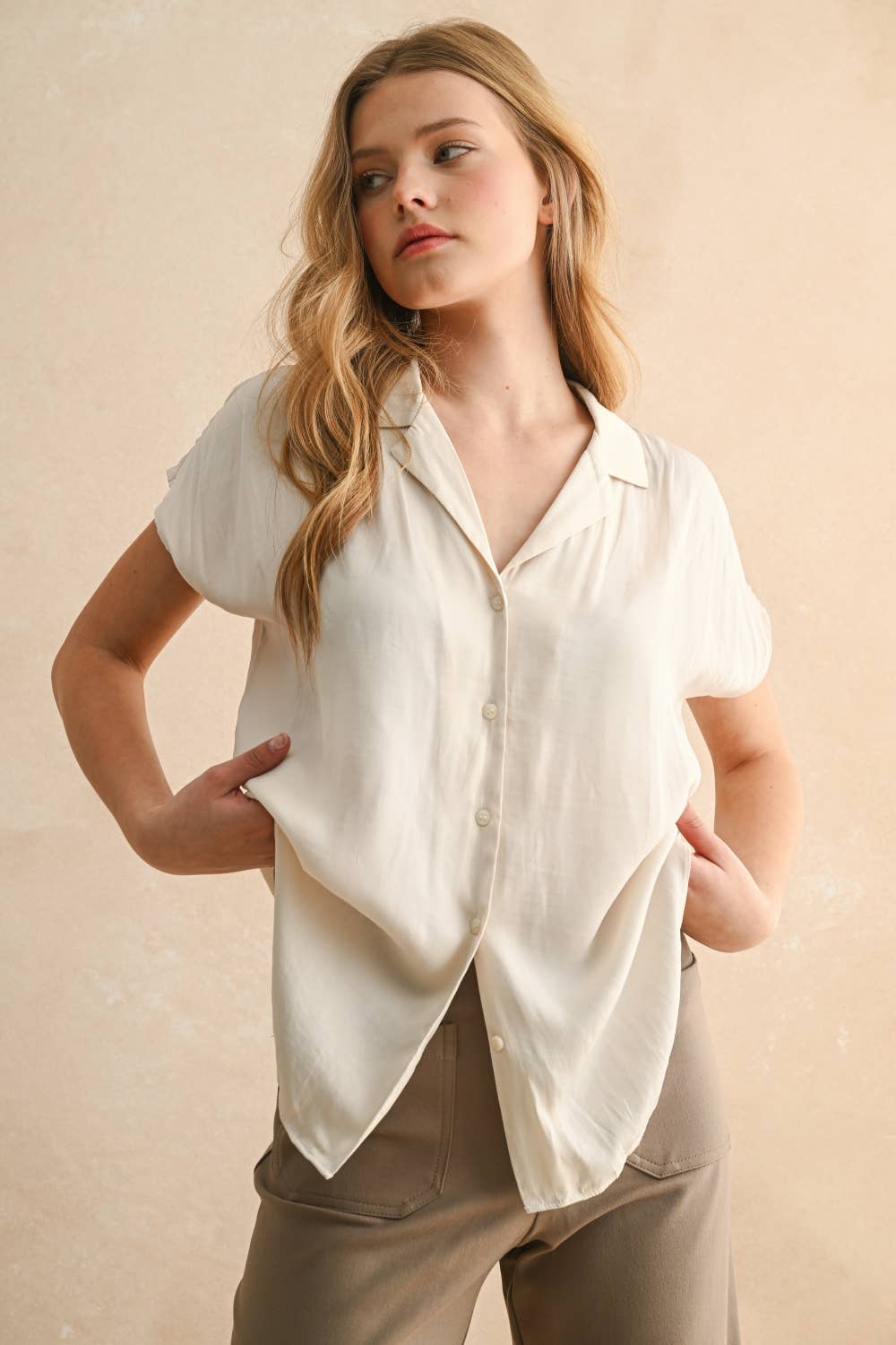 MIOU MUSE BUTTON DOWN CAP SLEEVE SHIRTS