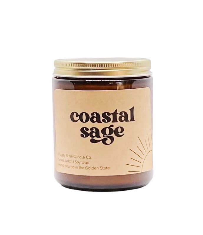 Poppy Rose Candle Co. - Coastal Sage 8 oz coconut wax amber jar candle
