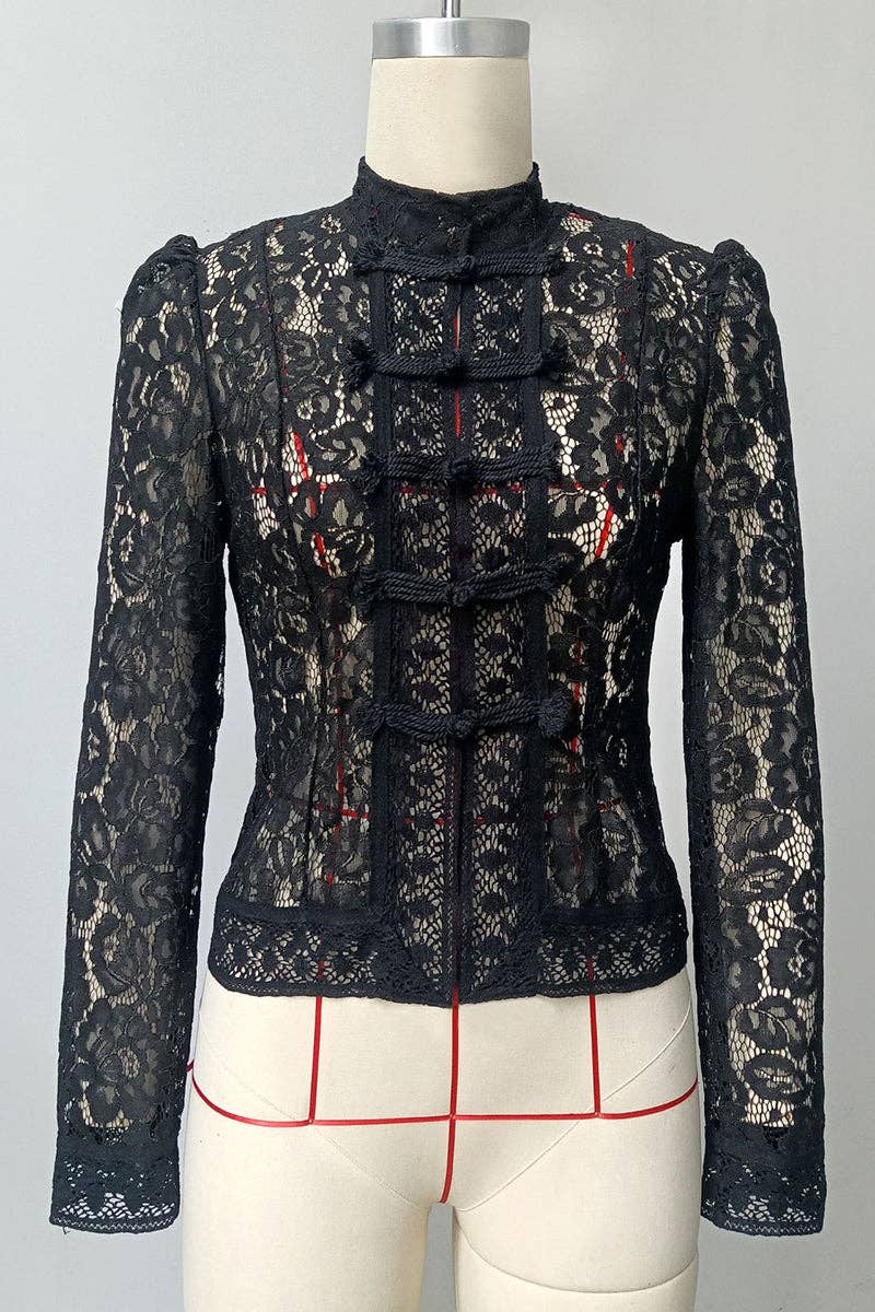 Soli Echo - Elegant Lace Mandarin Collar Blouse
