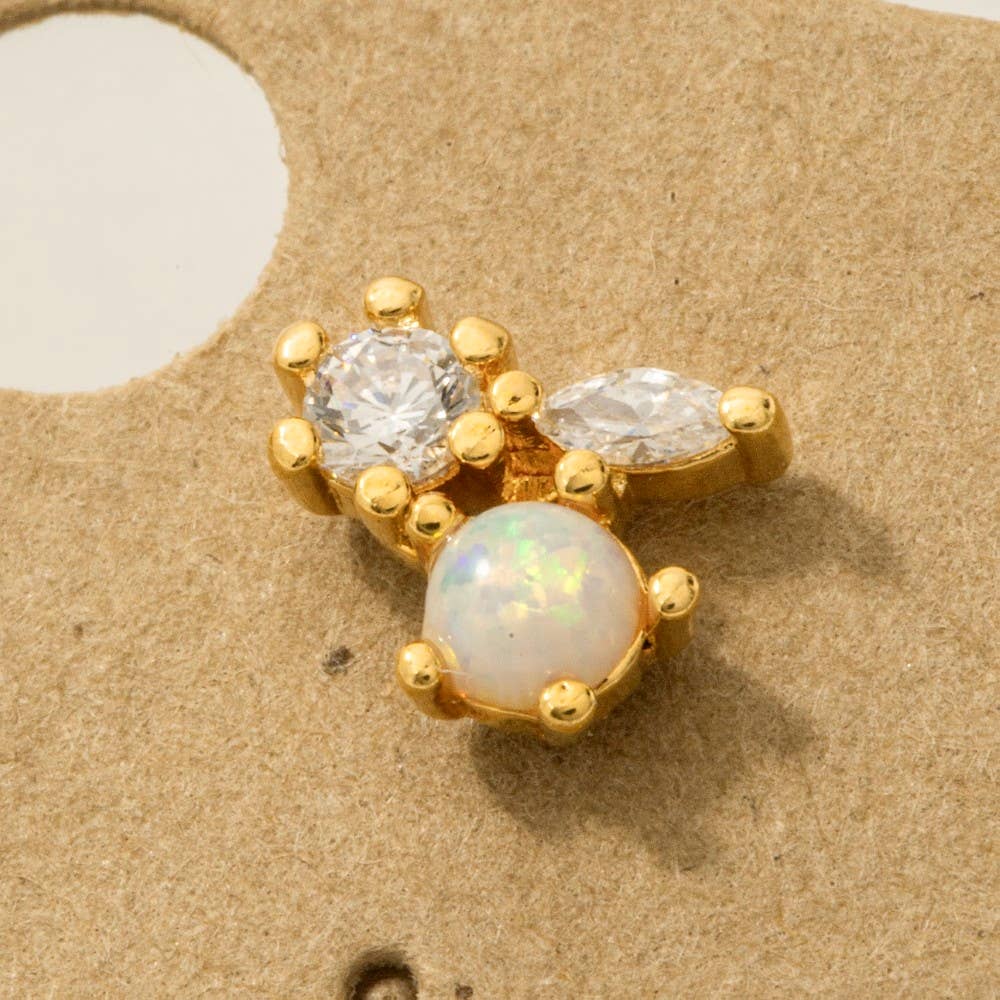 Fame Accessories - Mini Triple Rhinestone Stud Earring