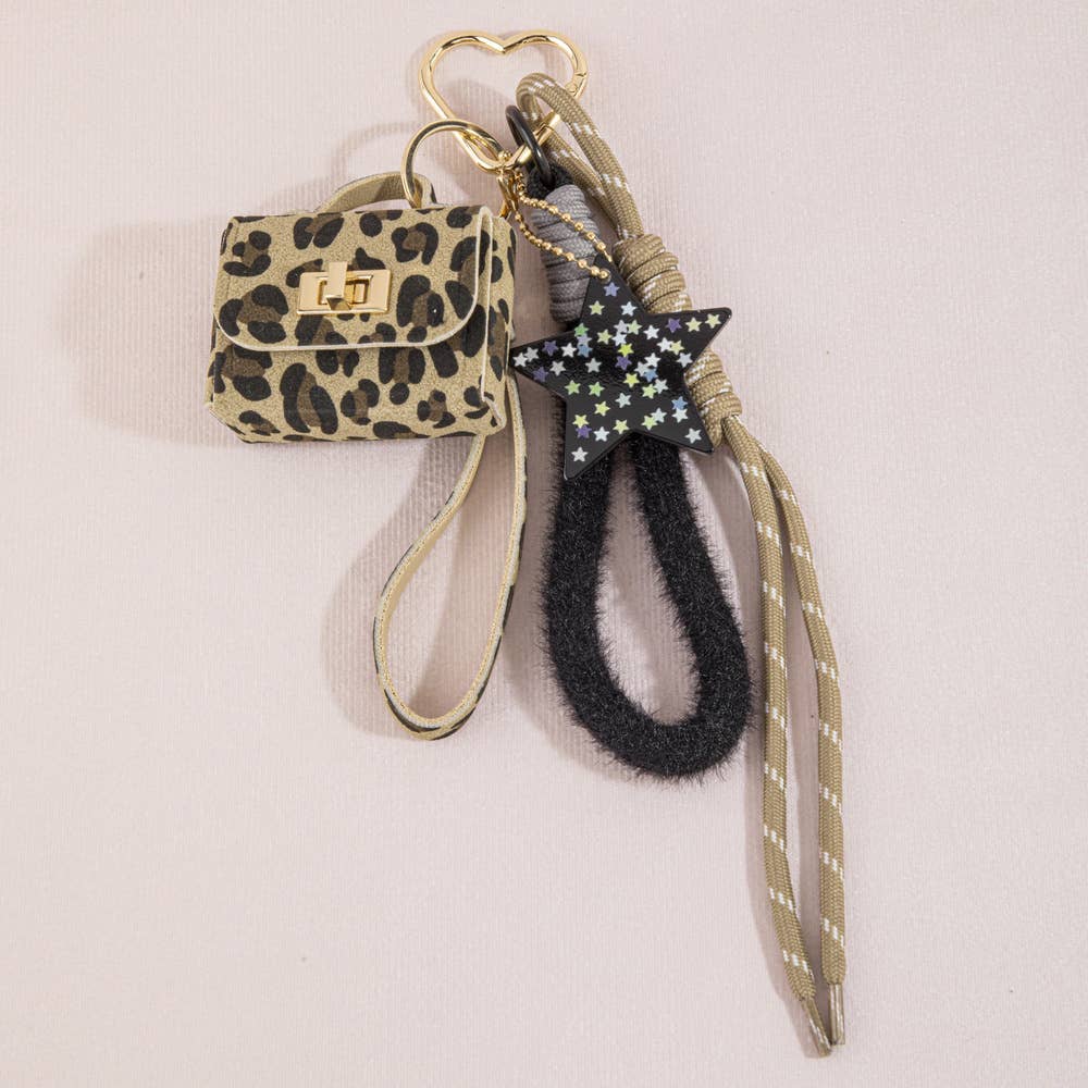 Collections by Fame Accessories - Leopard Print Mini Handbag Star Bag Charm