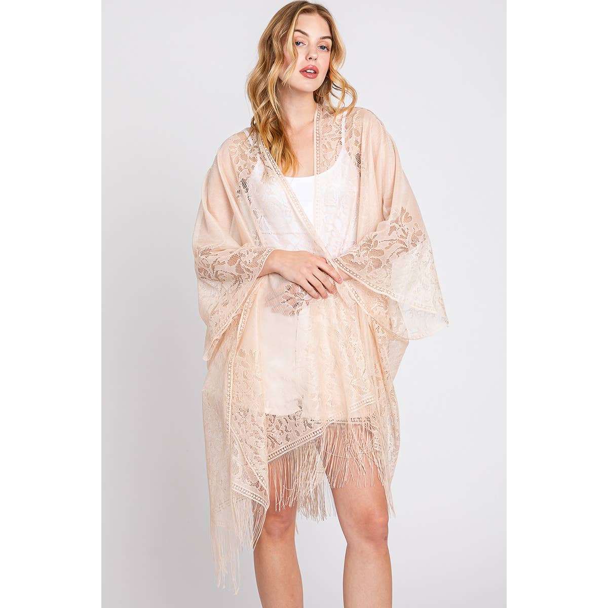 Collections by Fame Accessories - Flower Embroidered Sheer Kimono