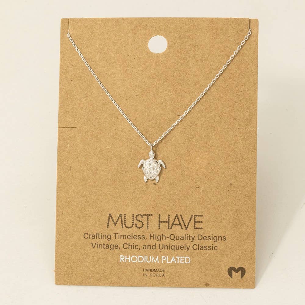Fame Accessories - Gold Dipped Cz Studded Turtle Pendant Necklace