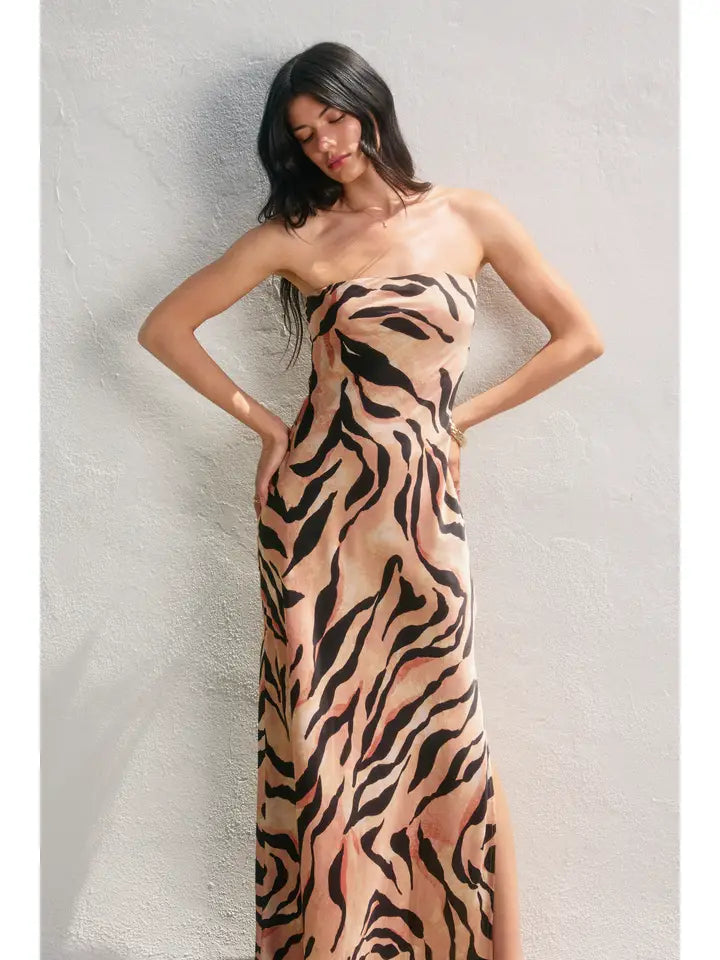 On the Run Strapless Bias Cut Maxi Dress