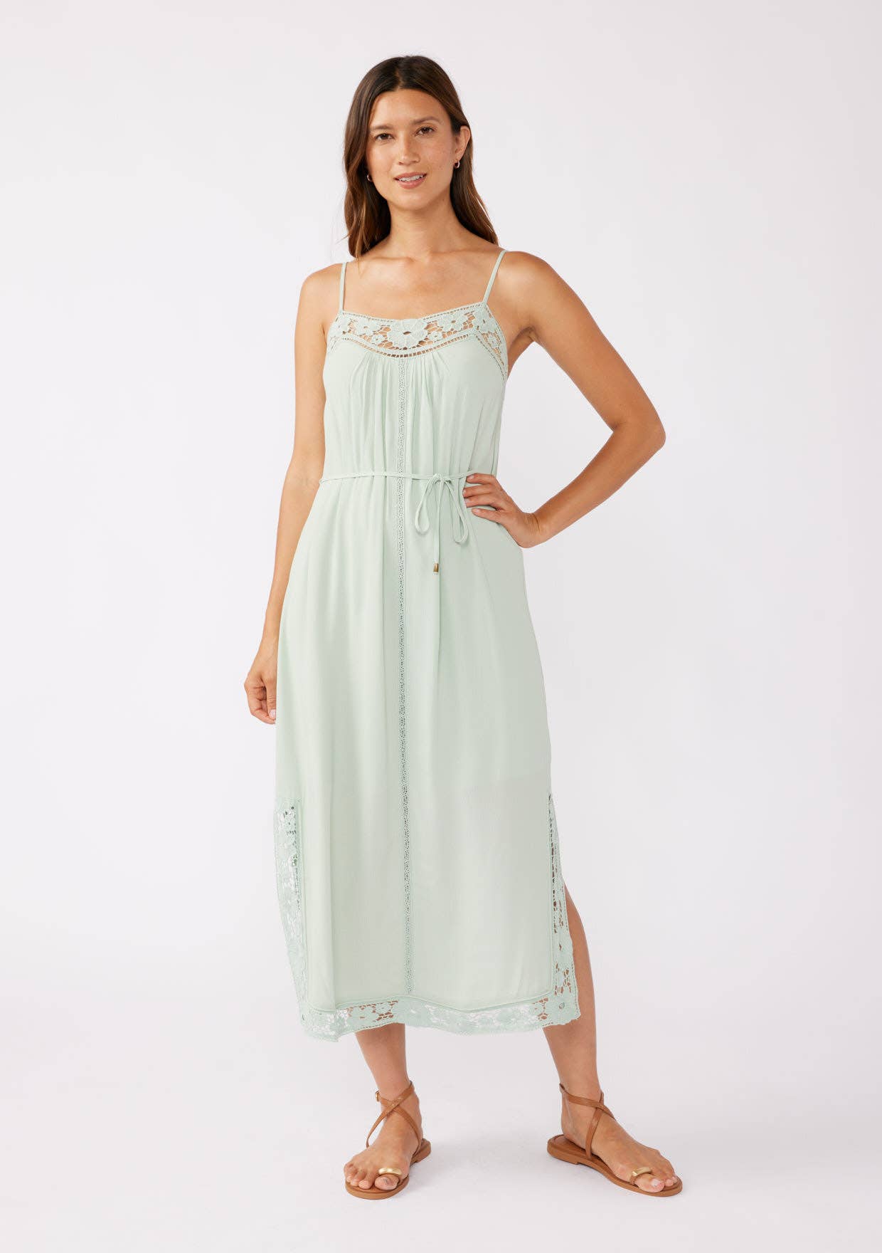 Lovestitch - Floral Trim Spaghetti Midi Dress