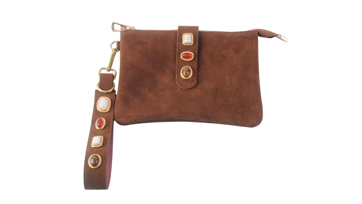 Most Wanted USA - Gemstone Suede Wristlet Pouch & Keychain Set of 2