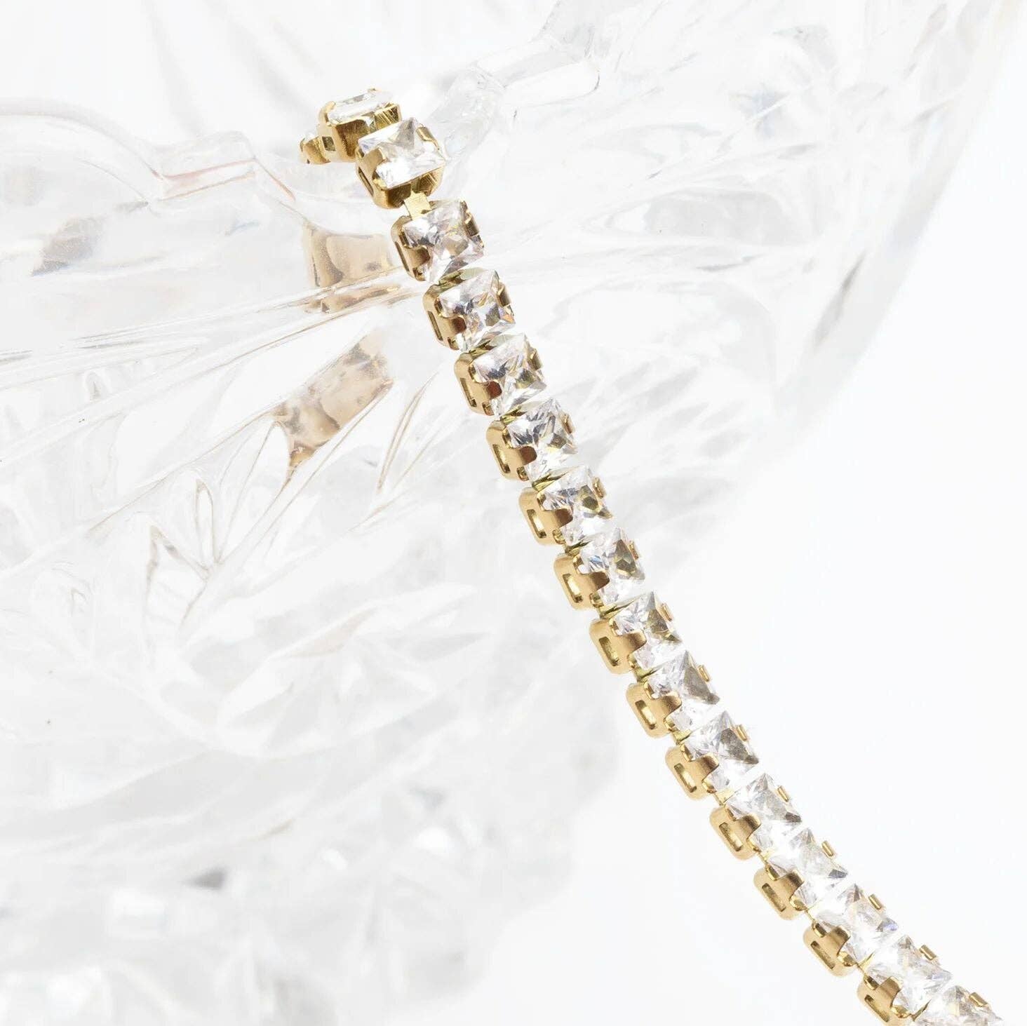 WJW - Emerald Cut Cubic Zirconia Stone Tennis Chain Bracelet