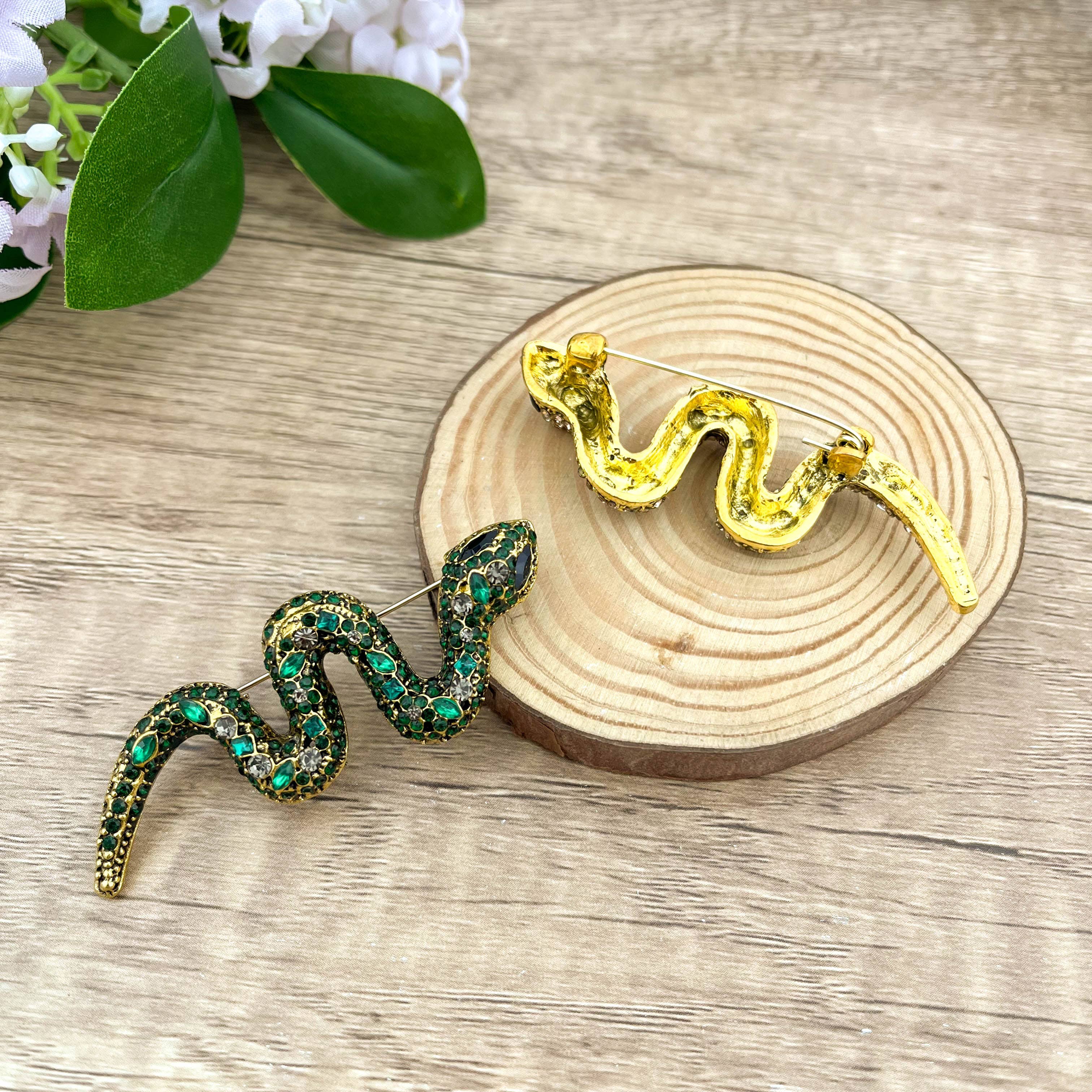 SoapElenGlen - Rhinestone Python Brooch, Glamorous Snake Pin Accessory