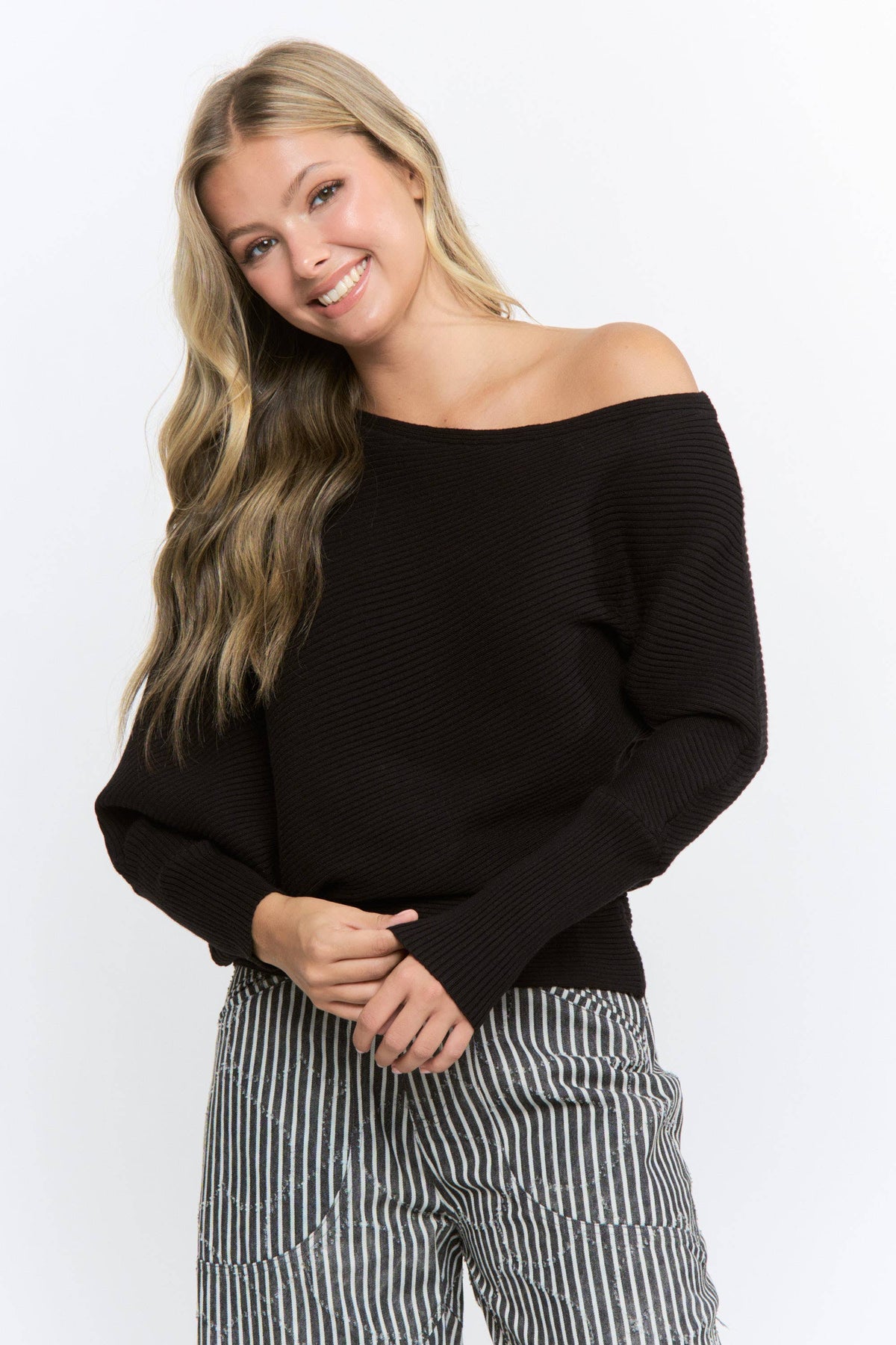 Camellia - CW10879S Ribbed Off-Shoulder Sweater
