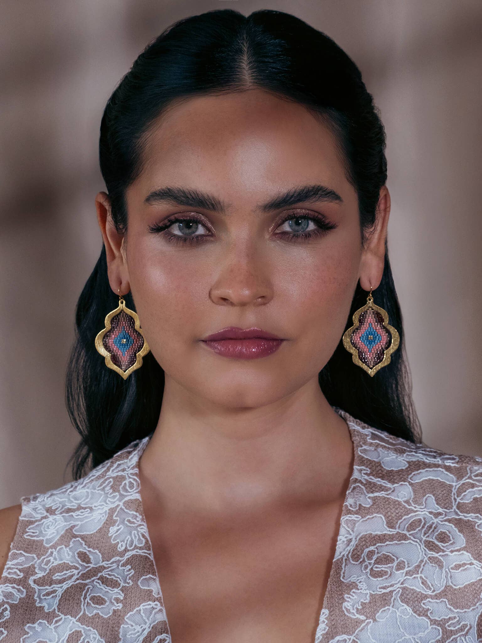 Mayana Designs Co - Beaded Handwoven Window Drop Earring (Lilac/Aqua)