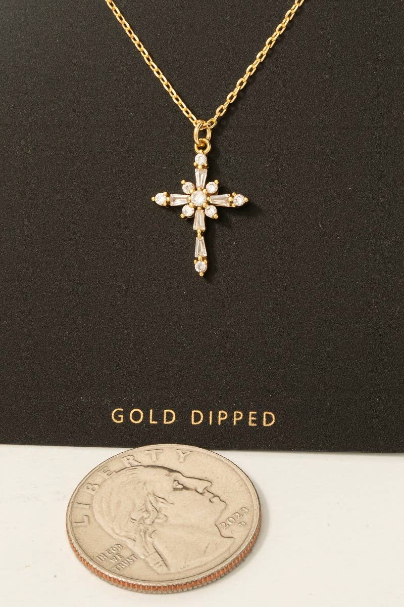 Fame Accessories - Gold Dipped Intricate Cz Cross Pendant Necklace