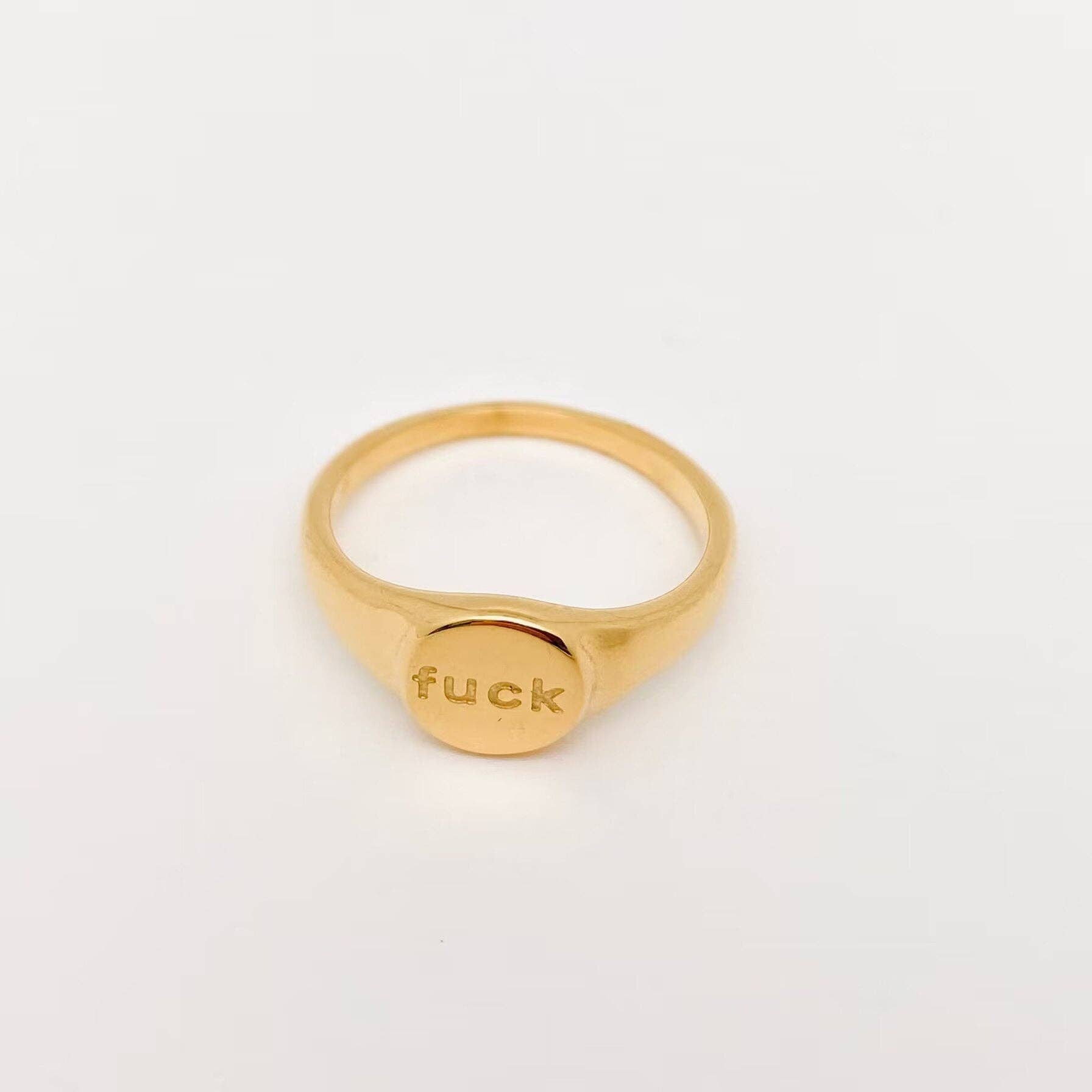 Mio Queena - Geometric "fuck off"18K Gold Plated Stainless Steel Ring-FGS