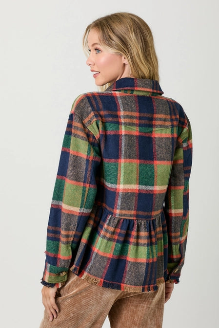 Peplum Fringe Plaid Jacket