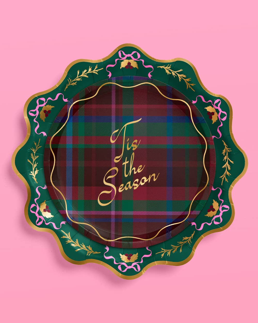 xo, Fetti - Tis the Season Plate Set - 32 paper plates, 2 sizes Christmas Xmas Holiday Tablescape