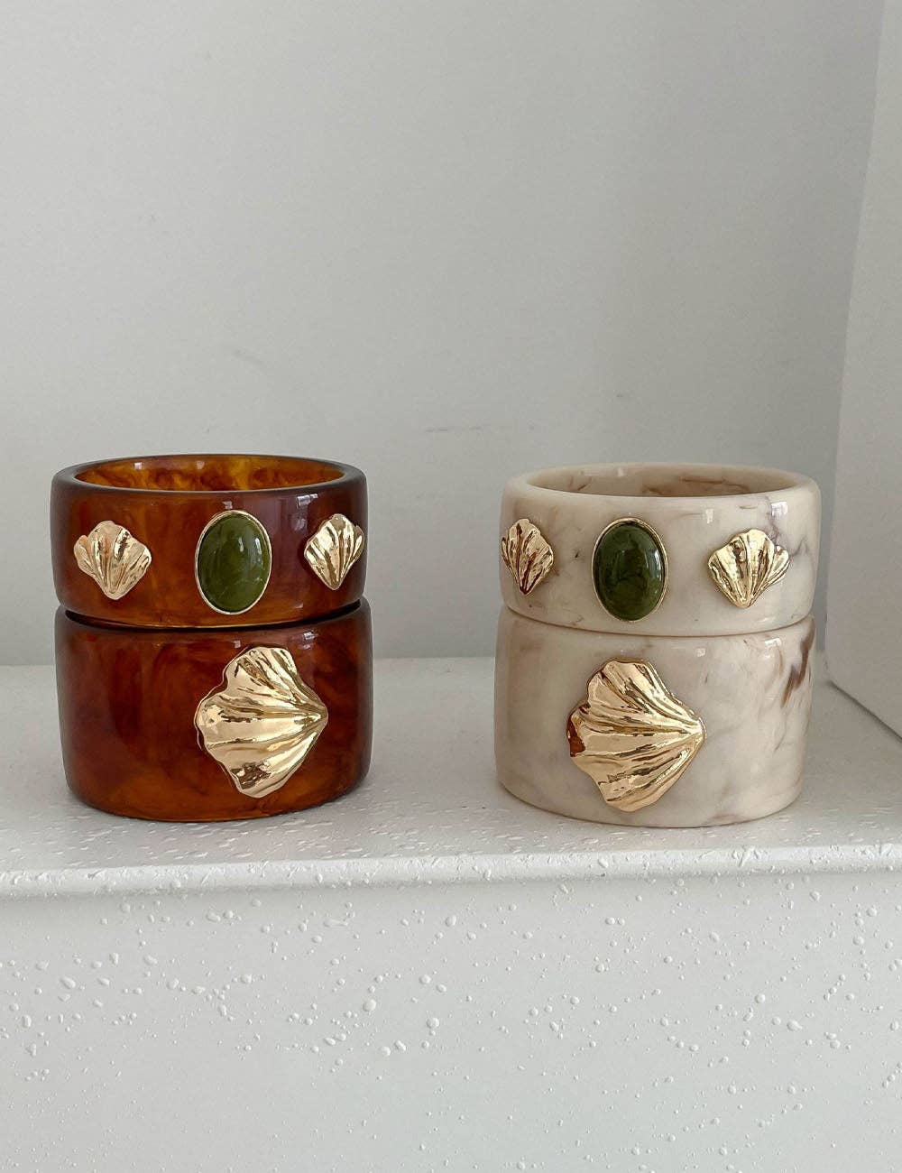 Dipped Shop - Vinatge Shell Bead Geometric Wide Bangle Bracelet MK2PPPO6W6JBR130