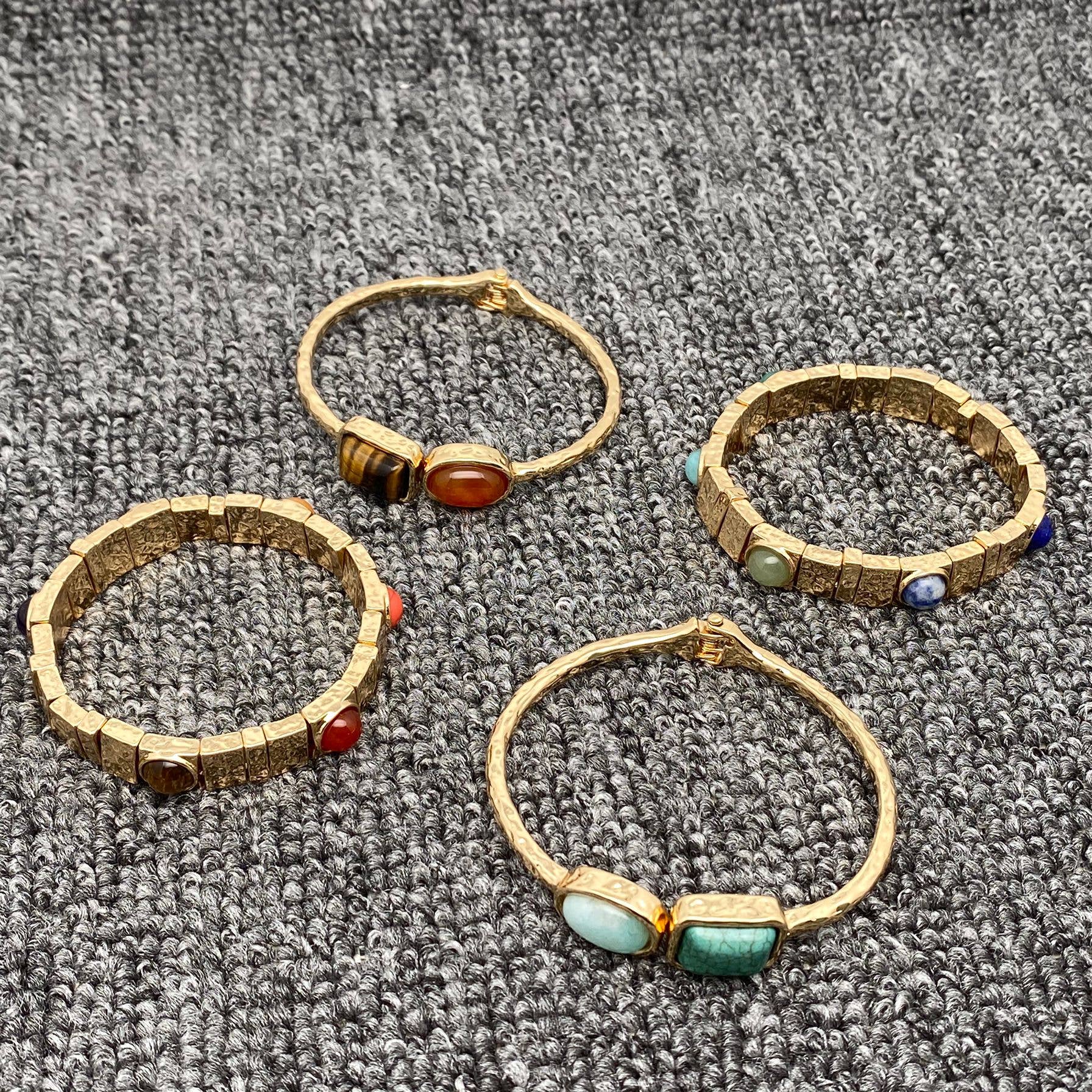 Mio Queena - Vintage Inlaid Stone Gilded Bangle & Elastic Bracelet  - CS