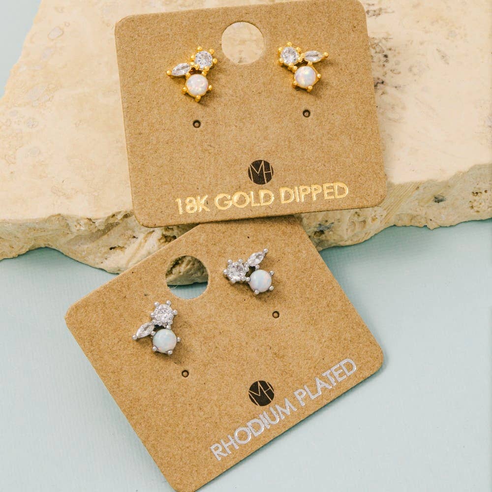 Fame Accessories - Mini Triple Rhinestone Stud Earring