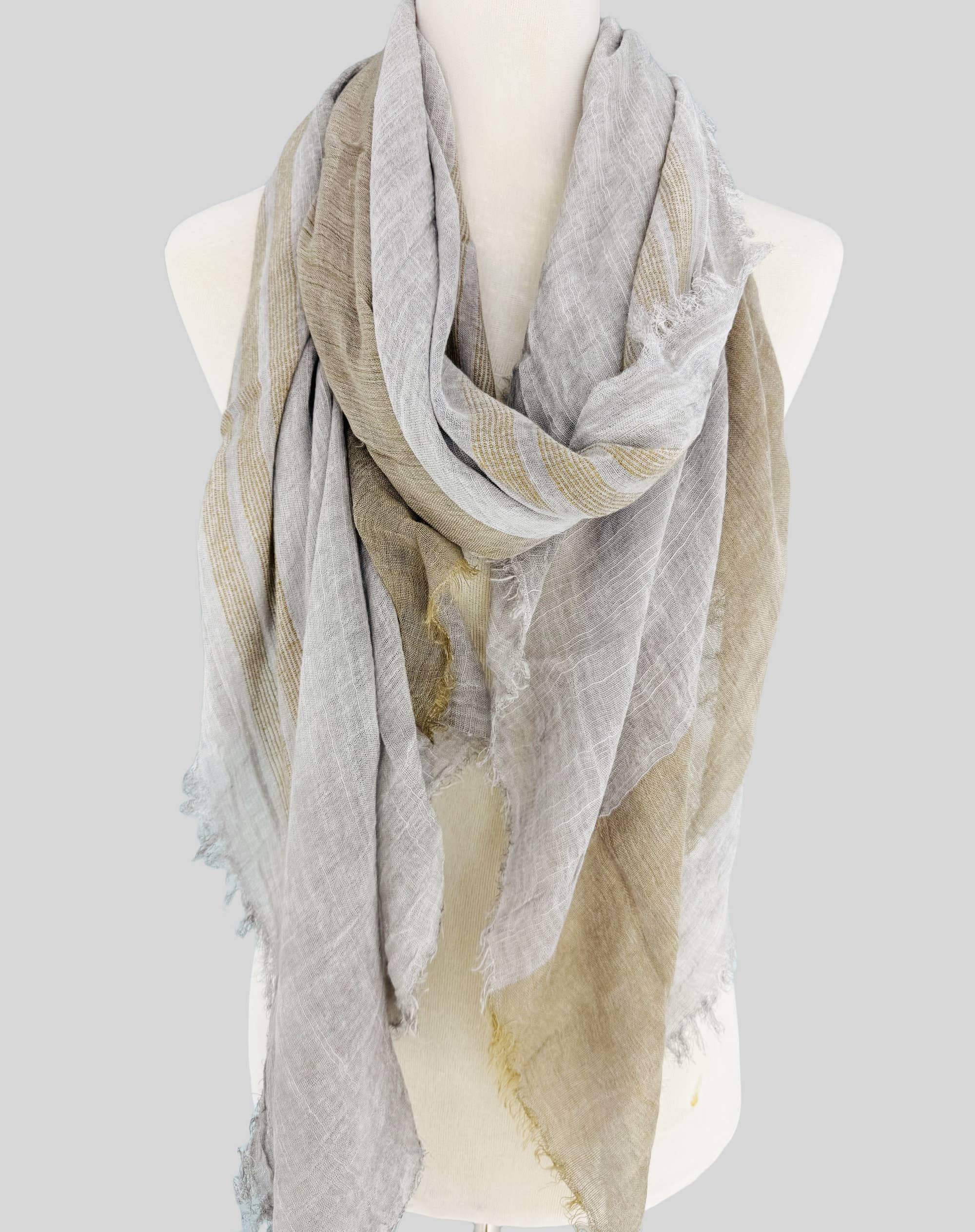Classic Vintage Stonewash Stripe-Trimmed Scarf