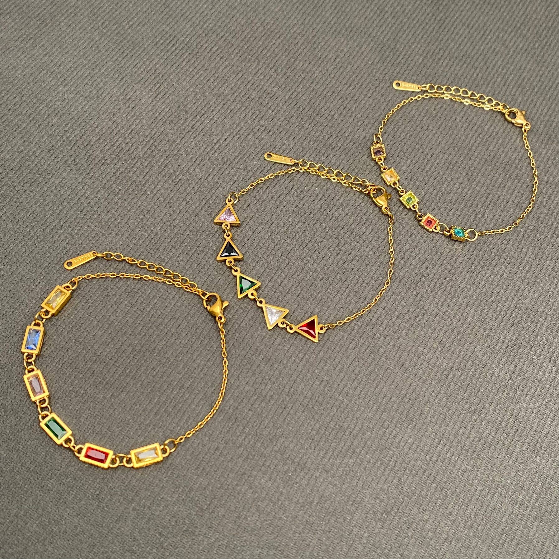 Mio Queena - Geometric colored zircon 18K Golden S.Steel Bracelet - FGS