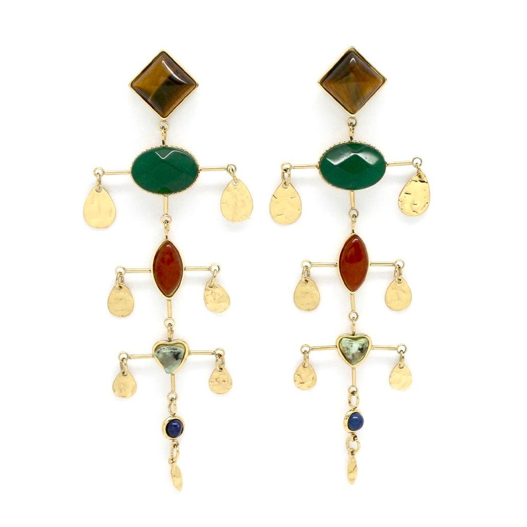 LIZOU - Museum Style Artsy Semi Precious Stone Mobile Earrings - E4-303