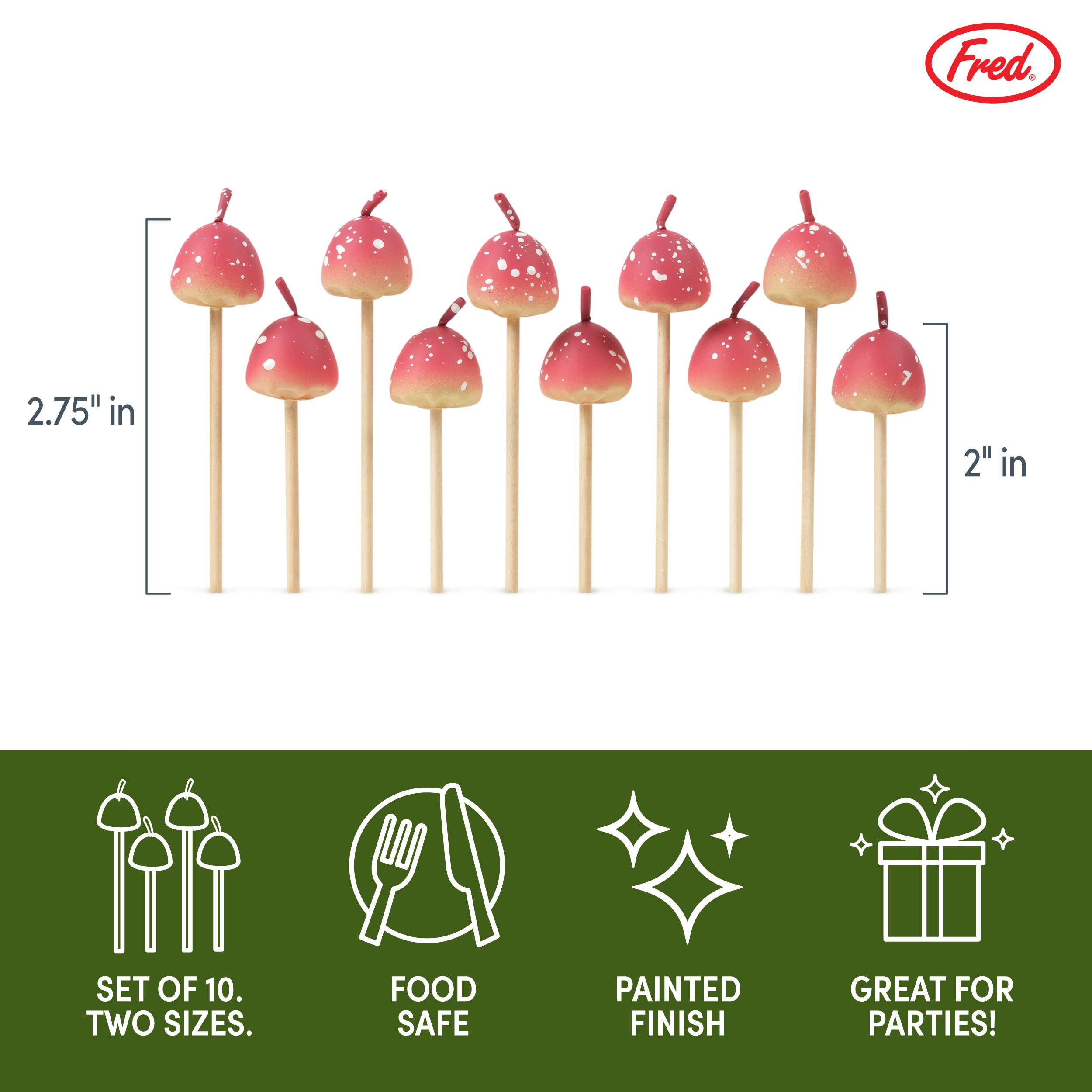 Fred & Friends - Woodland Wicks - Mushroom Birthday Candles - Set of 10