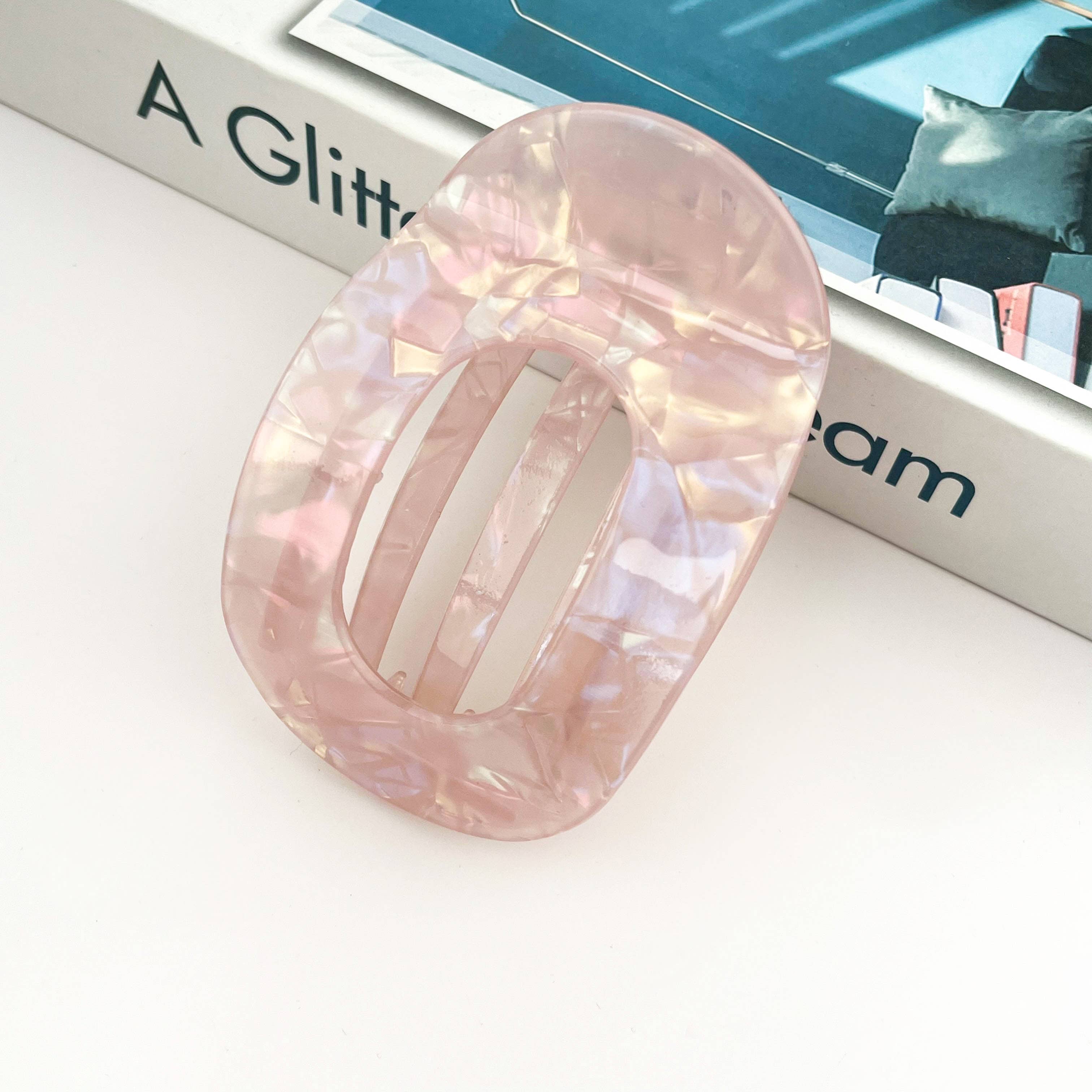 SoapElenGlen - Elegant Flat Oval Hair Clip, Classic Hair Barrette