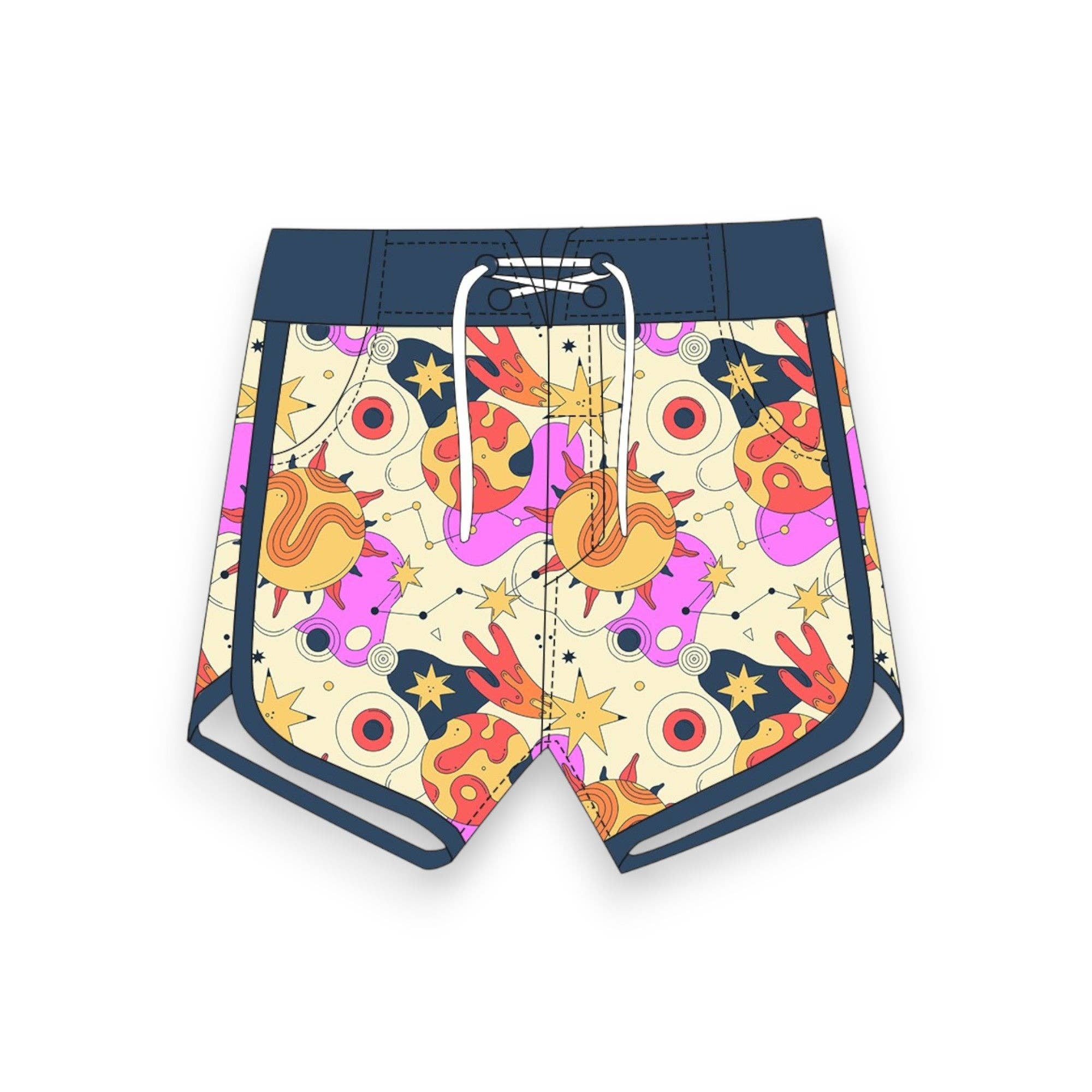 Best Day Ever Kids - Galactic Groove Kids Board Short | Retro Swim Shorts