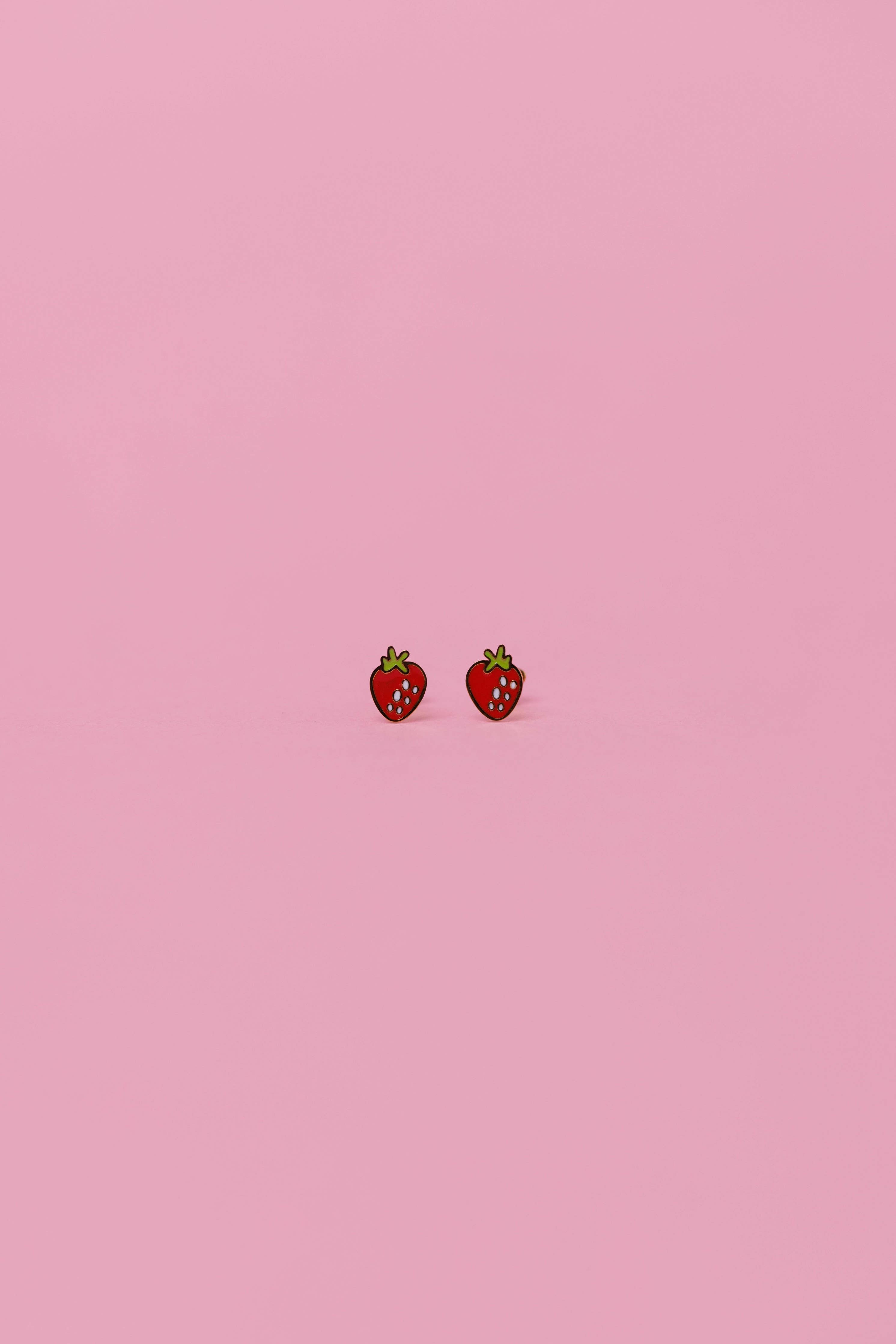 JaxKelly - Strawberry Enamel Flat Back Kids Earrings