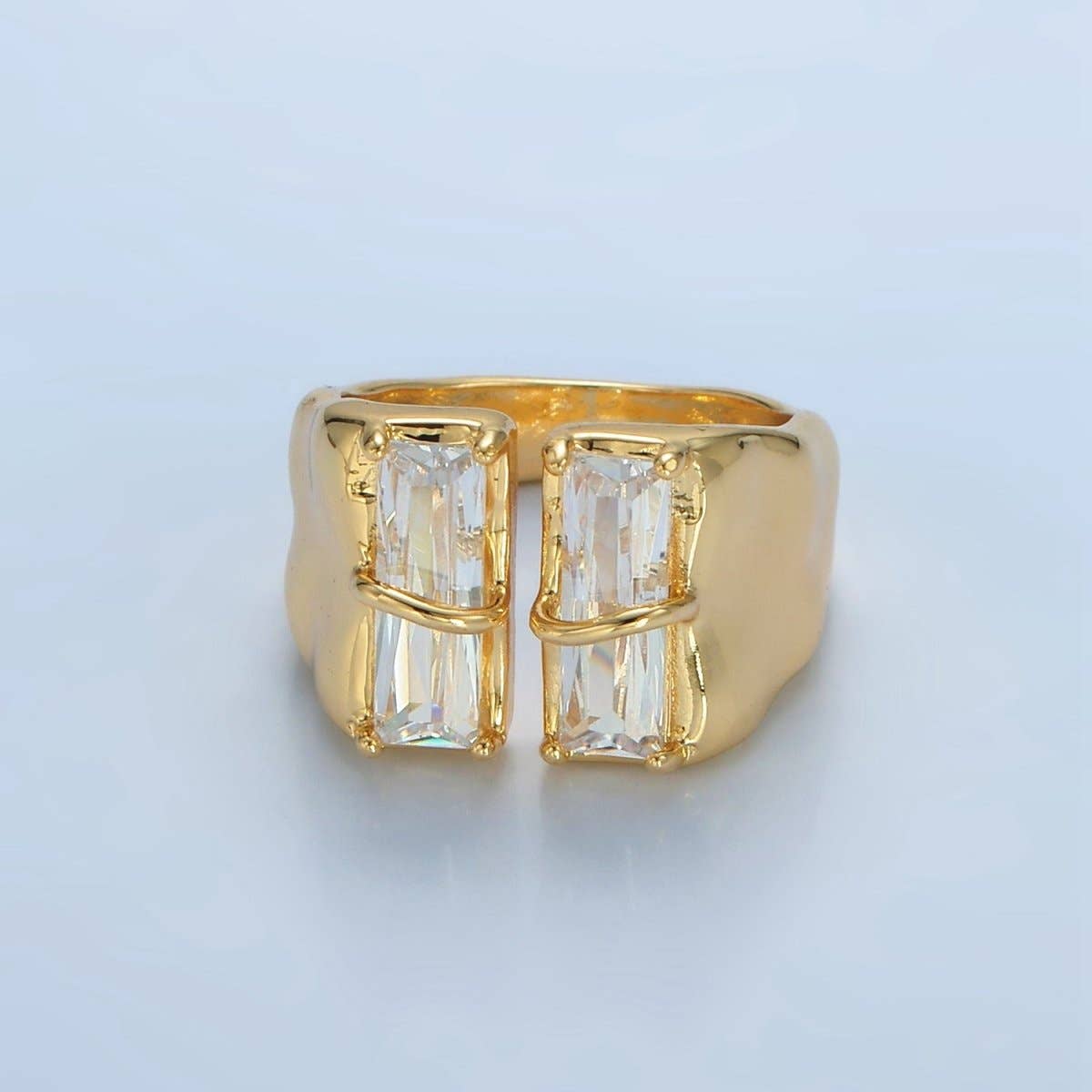 Aim Eternal - 24K Gold Filled Double Baguette CZ Signet Wrap Ring | U330