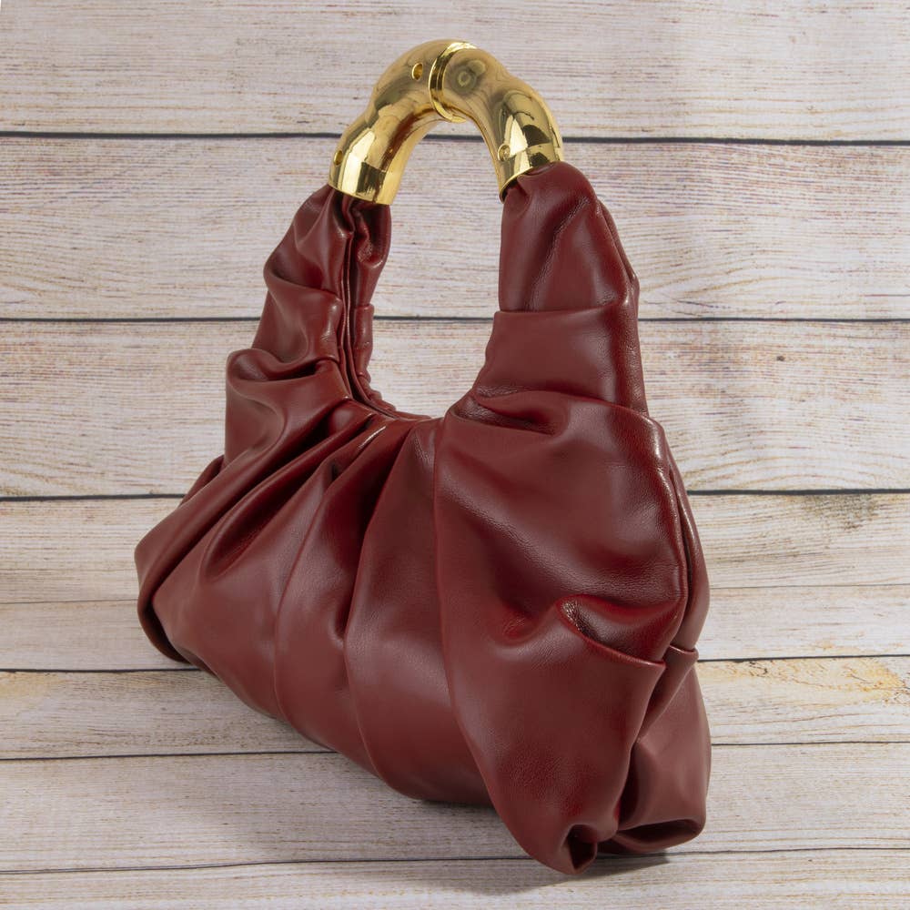Collections by Fame Accessories - Ruched Vegan Leather Ring Handle Bag