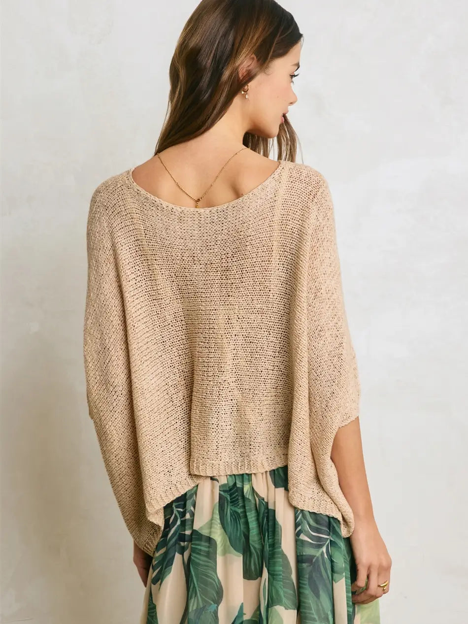 Cropped Pancho Knit Sweater Top