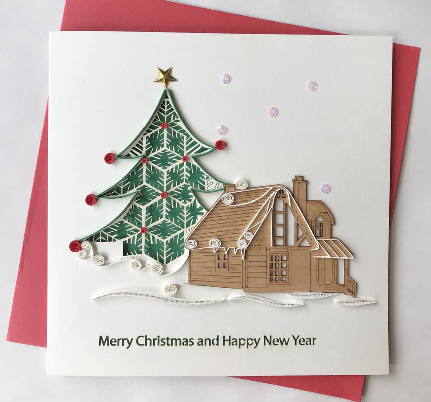 Poppin Cards and Gifts - Holiday Cabin Quilled Card
