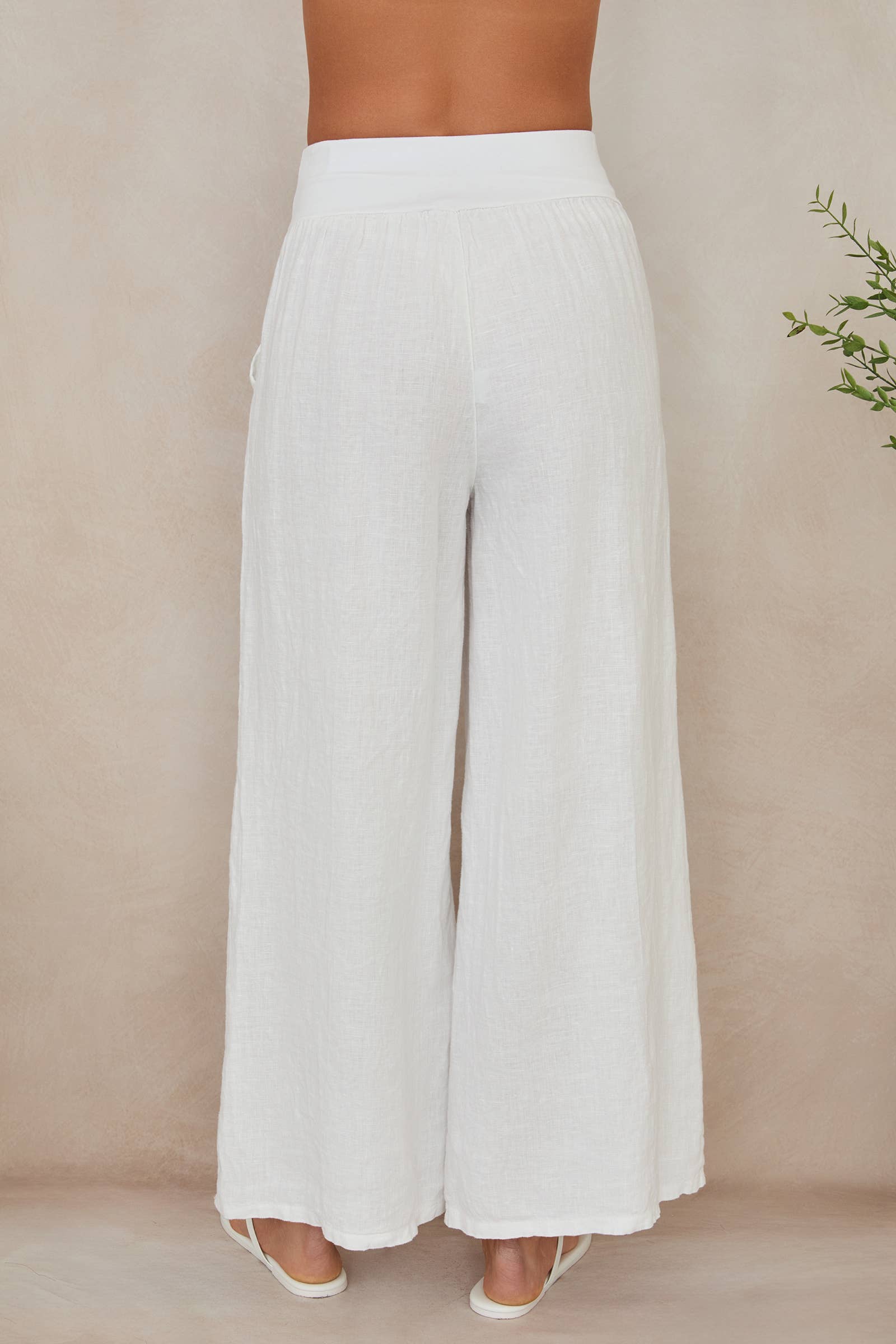 MILIO MILANO - WAISTBAND WIDE LEG LINEN PANTS WITH POCKET